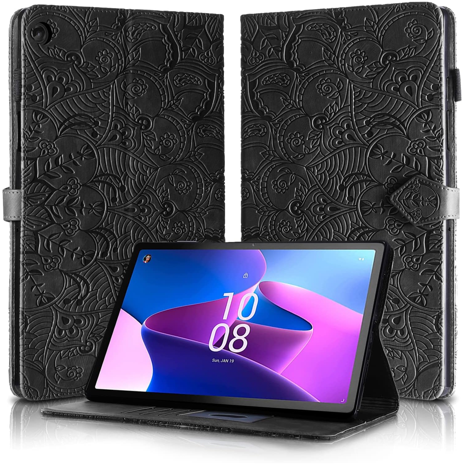 Lenovo Tab M10 Plus 3rd Gen Case Mandala Embossed PU Leather Cover Magnetic Tablet Case Cover for Lenovo Tab