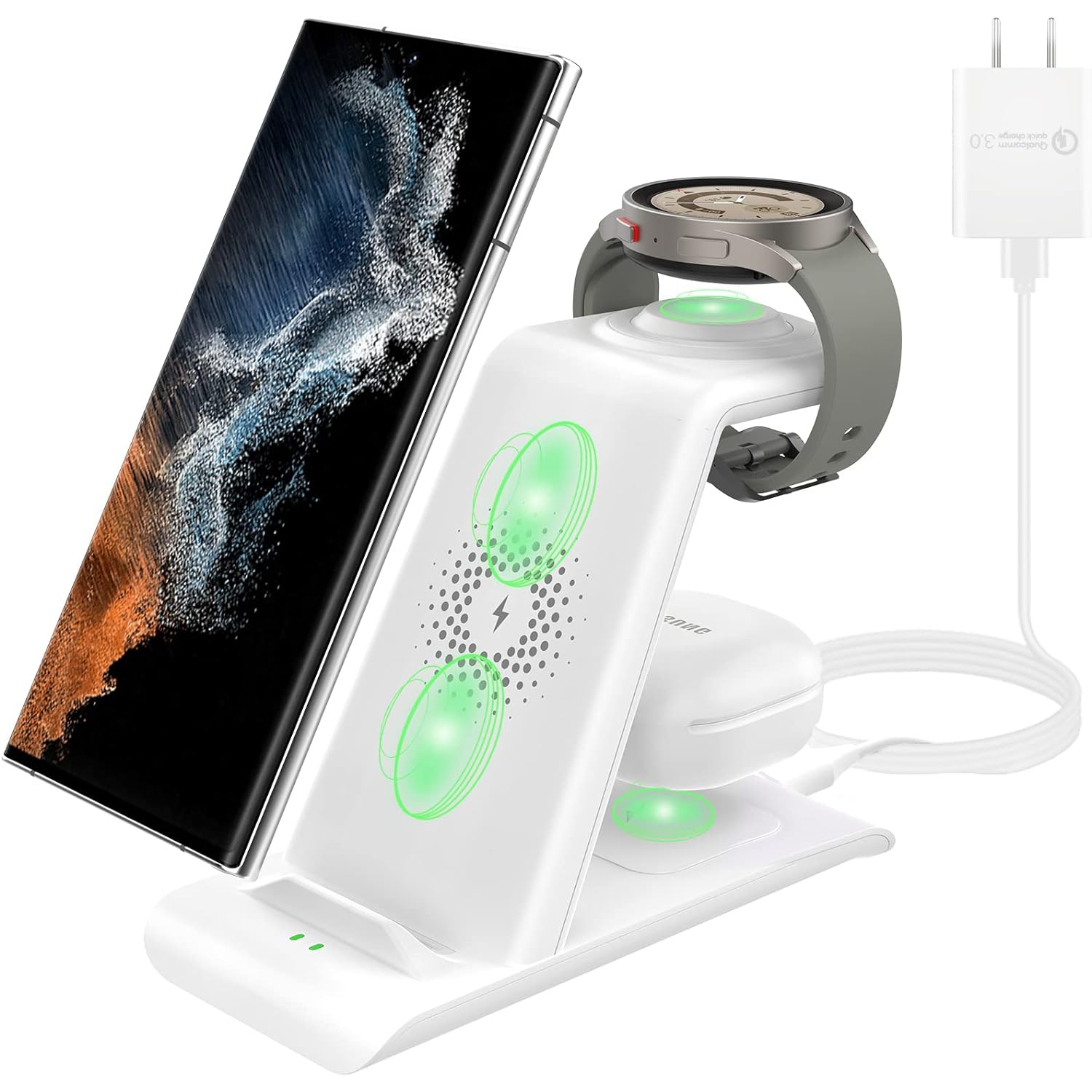 3 in 1 Wireless Charging Station Charger Stand Compatible with Samsung Galaxy Watch 6(Classic)/5(Pro)/4/3 Galaxy S23