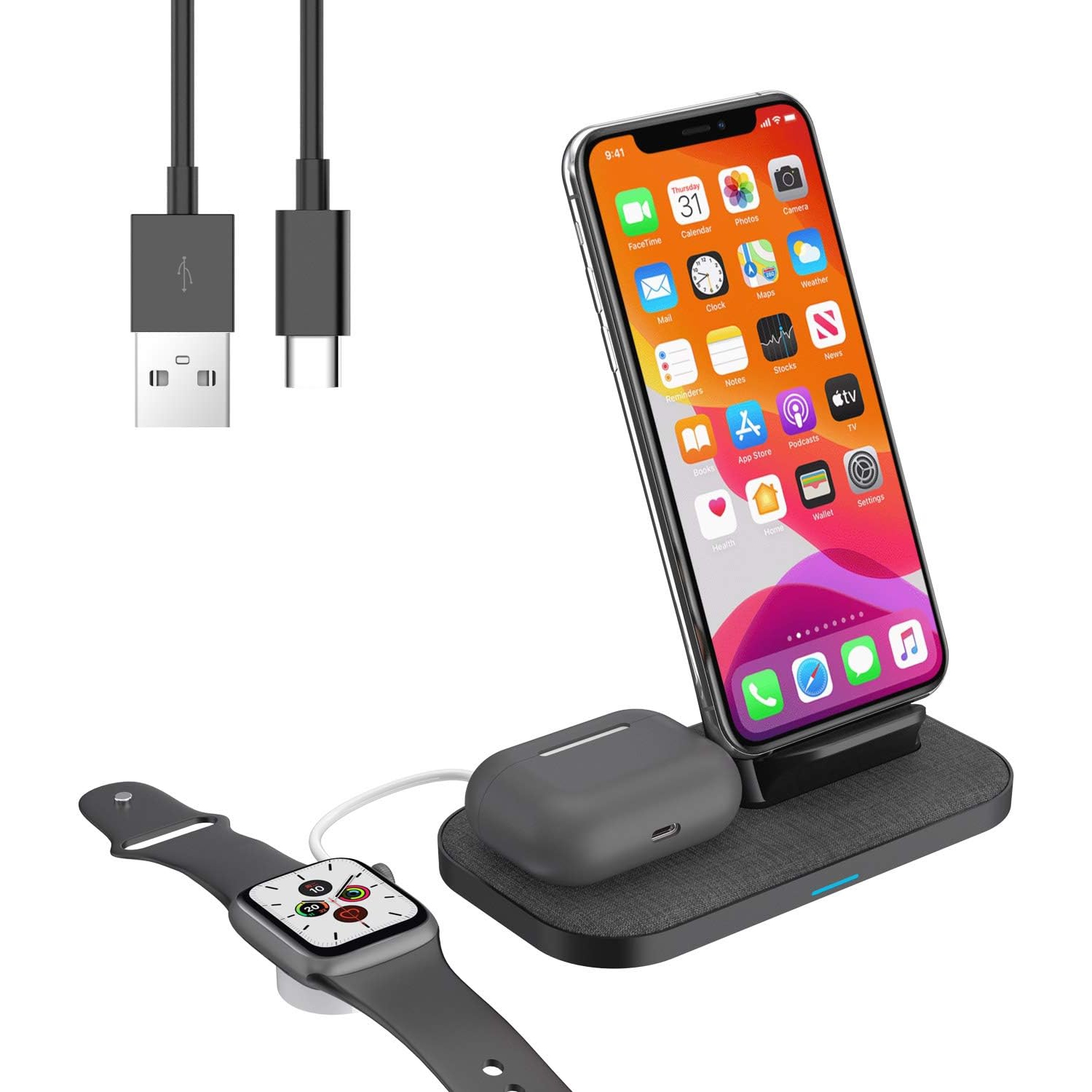 Wireless Charger,3 in 1 Wireless Charging Station for Airpods 2 Pro Qi Fast Wireless Charger Dock Stand for iPhone 11