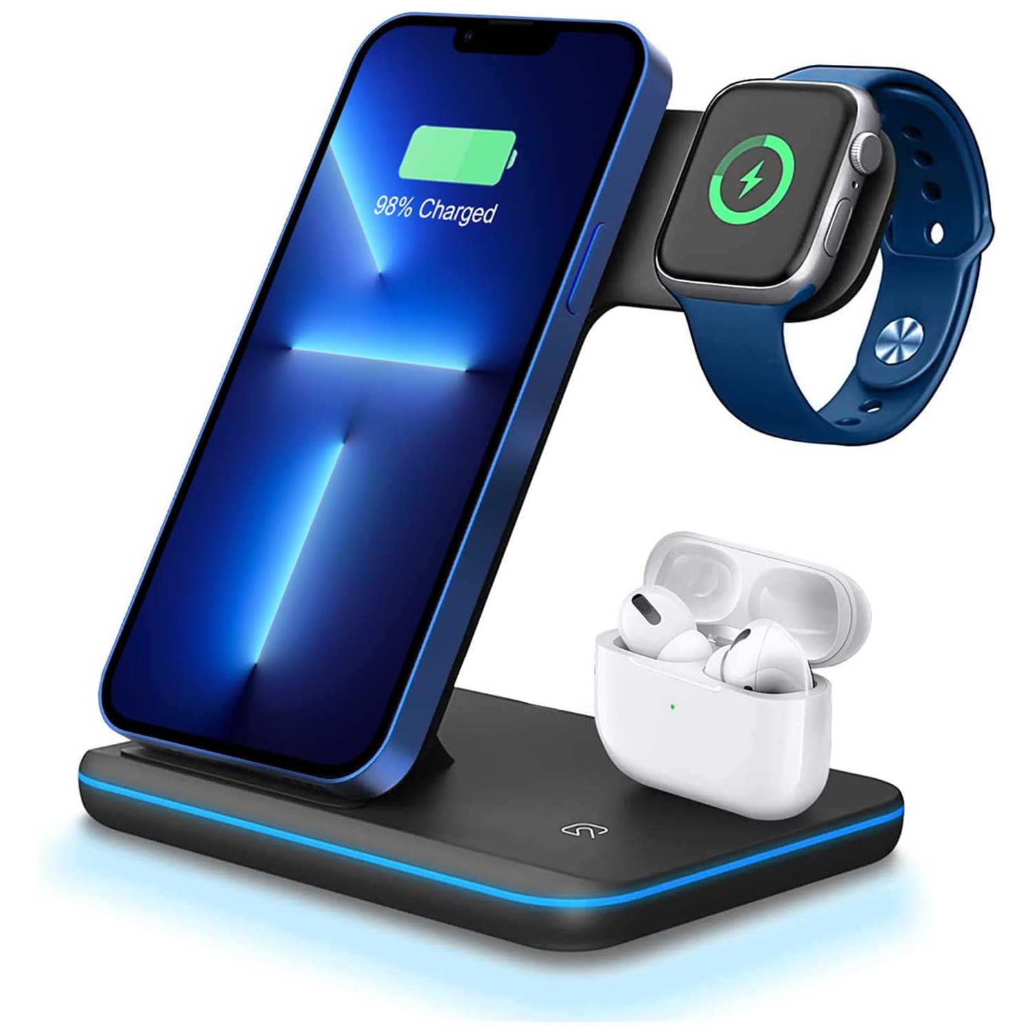 3 in 1 Wireless Charger Station,15W Fast Charging Dock Stand Compatible with iPhone 14/13/12/11/Pro/Plus/X/XS,Airpods
