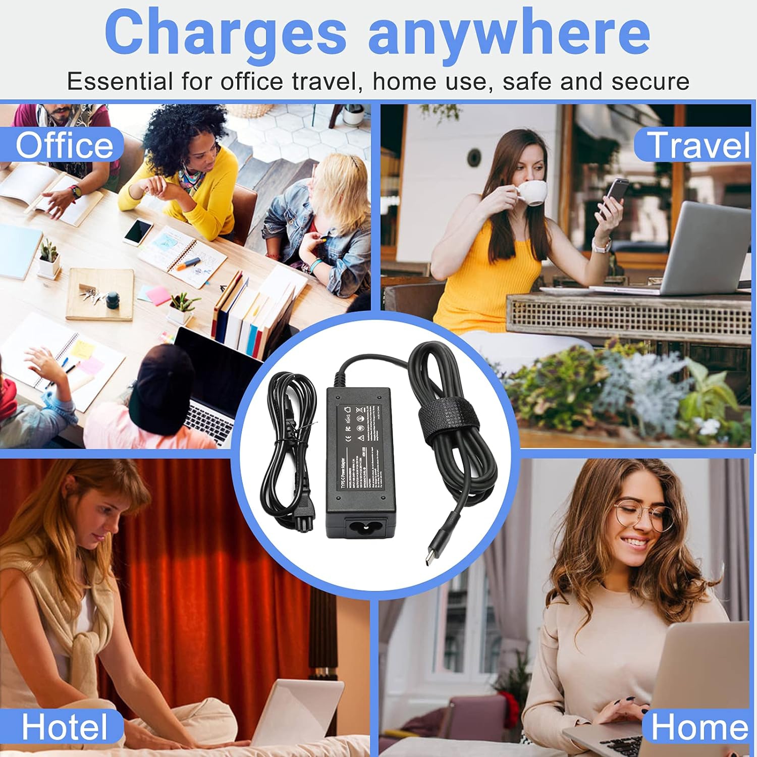 Chargeur de portable USB-C 45 W compatible avec le Chromebook de 45 W de type C de série C d'Acer de HP de Samsung d'Acer