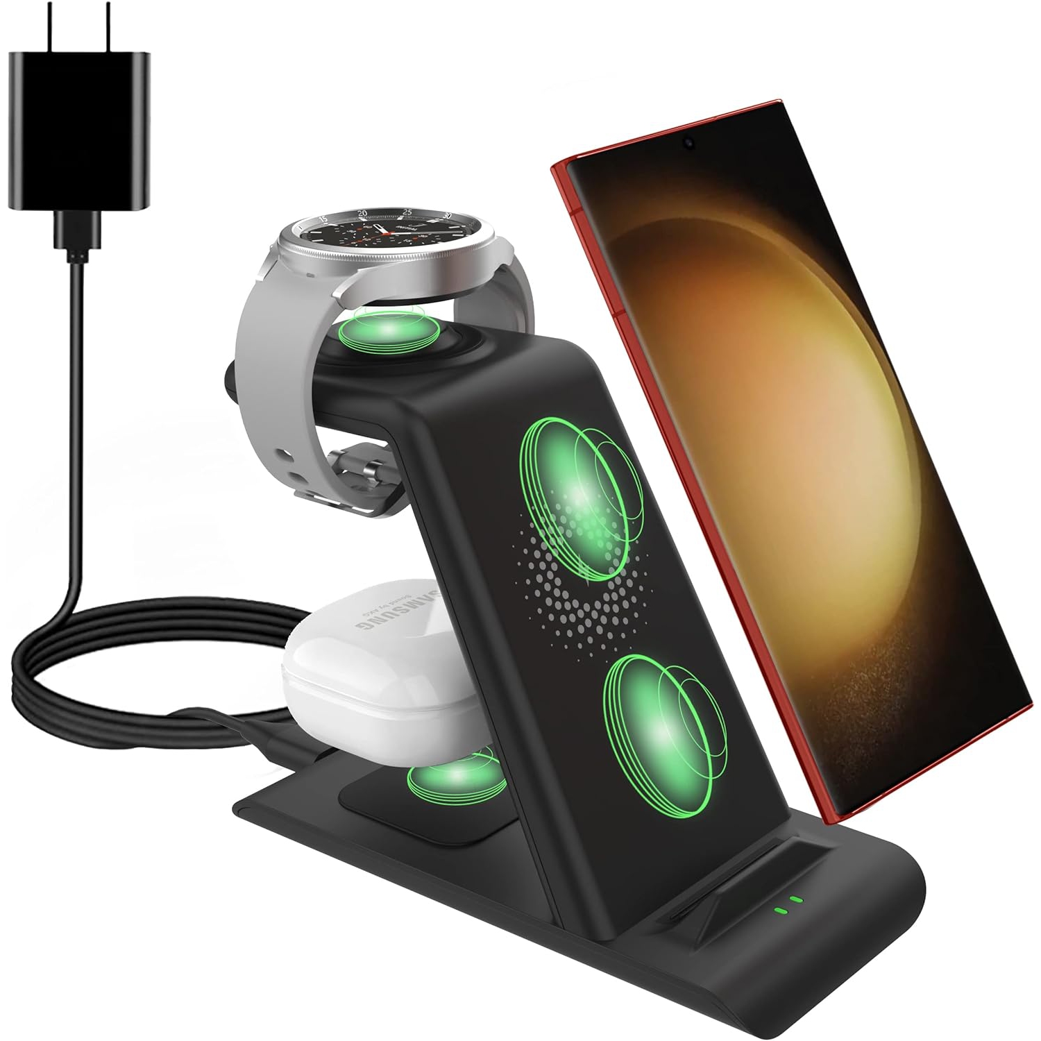 3 in 1 Charging Station Wireless Charger Stand Compatible with Samsung Galaxy S23/S22/S21/Note 20/10/Z Flip/Fold 4