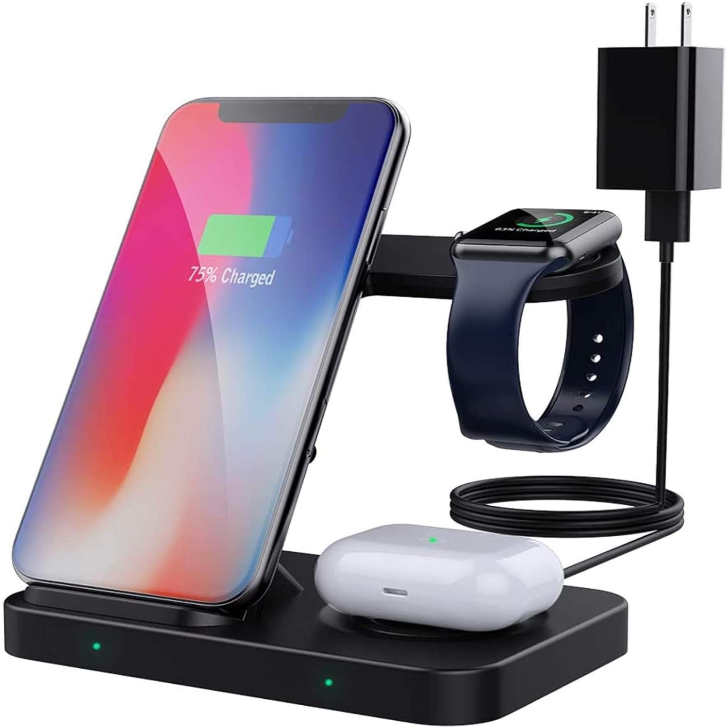 3 in 1 Wireless Charger Stand, 10W Fast Charging Dock Station Compatible Galaxy Watch 3/Active 2/1/Buds, iPhone