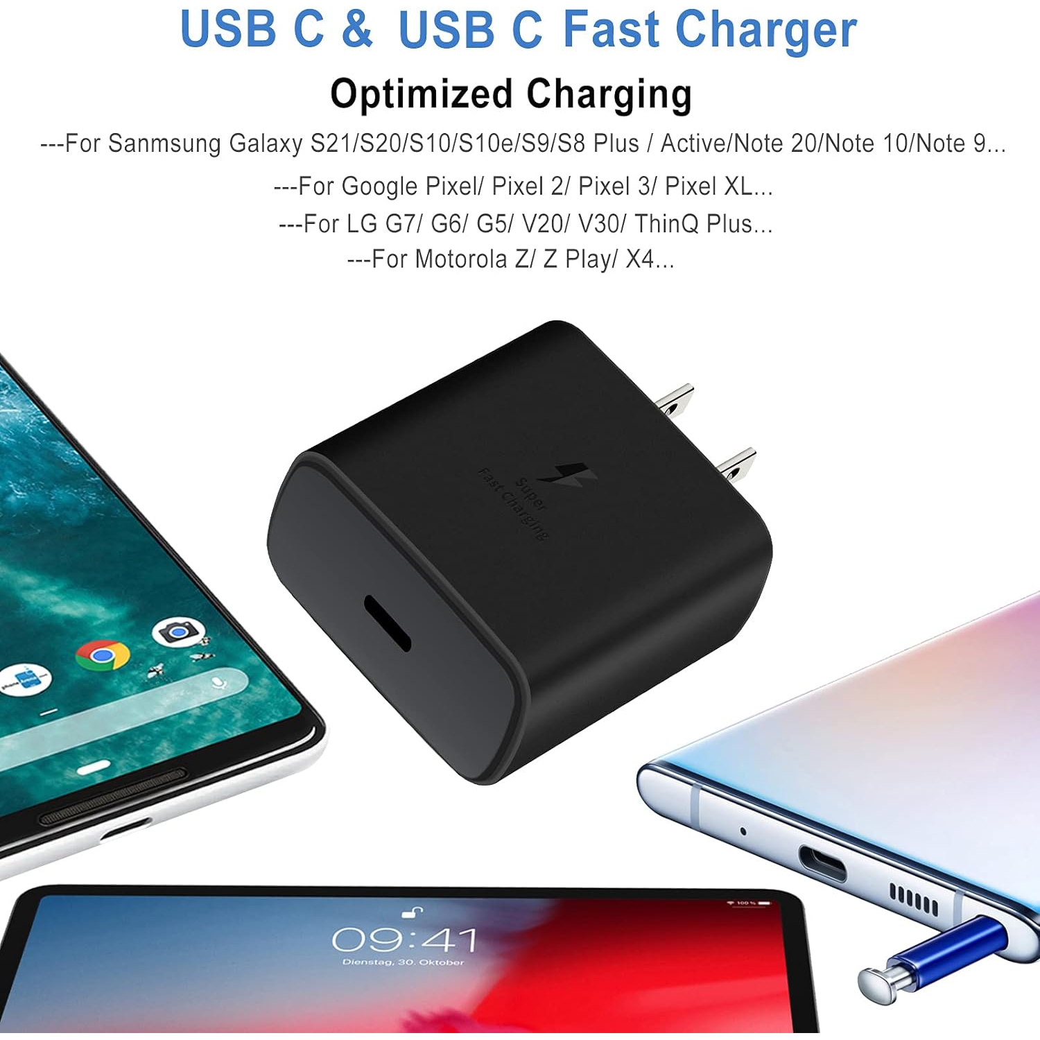 Chargeur mural USB-C à chargement super rapide de 45&nbsp;W pour Galaxy S22/S22+/S22 Ultra/S21/S20/S10/Note 10+/20/A53, Tab de Samsung