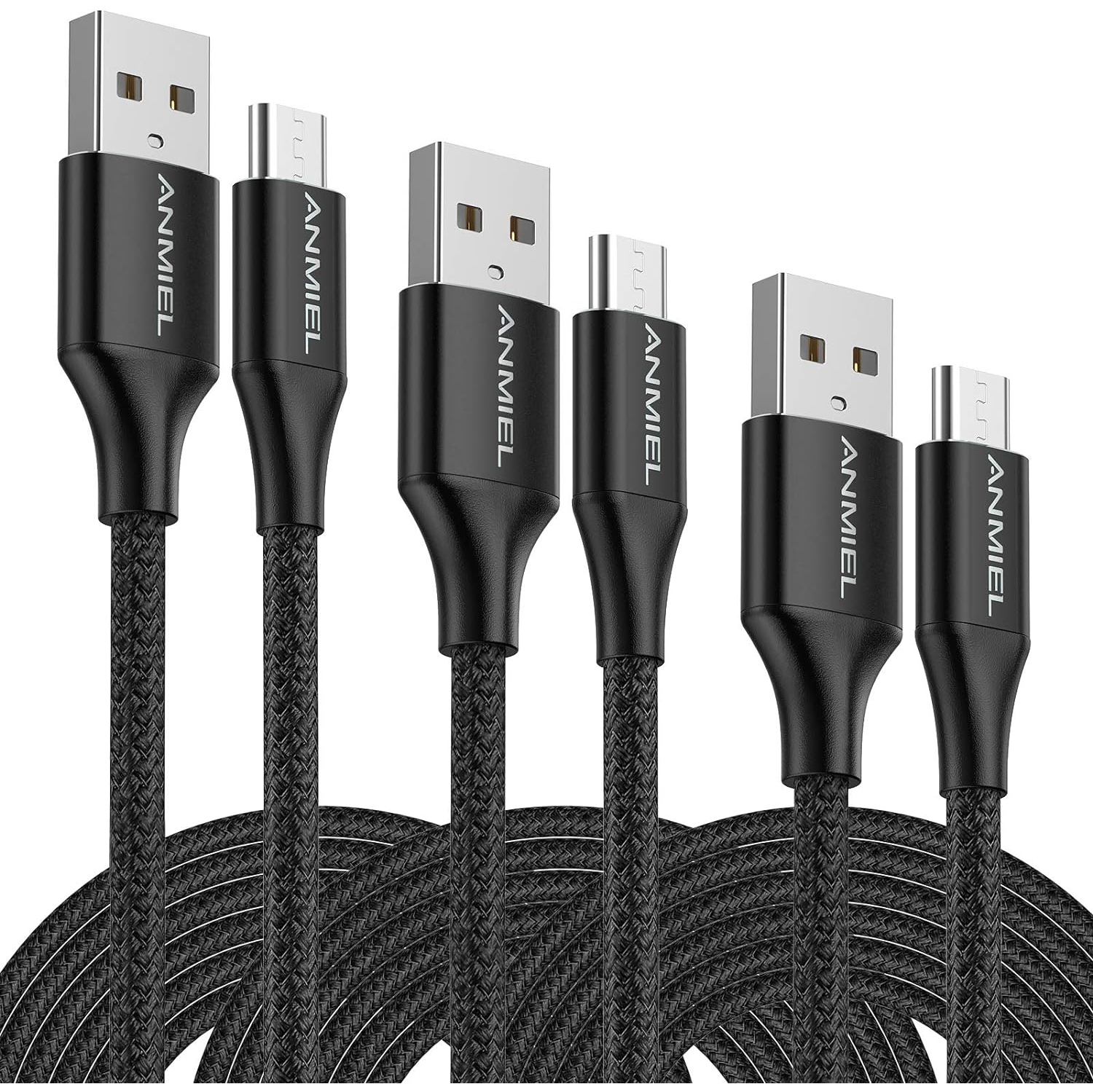 Micro USB Cable 3Pack 6.6ft USB to Micro USB 2.0 Nylon Braided Fast Quick Charger Cord for PS4, Samsung Galaxy S7 S6,