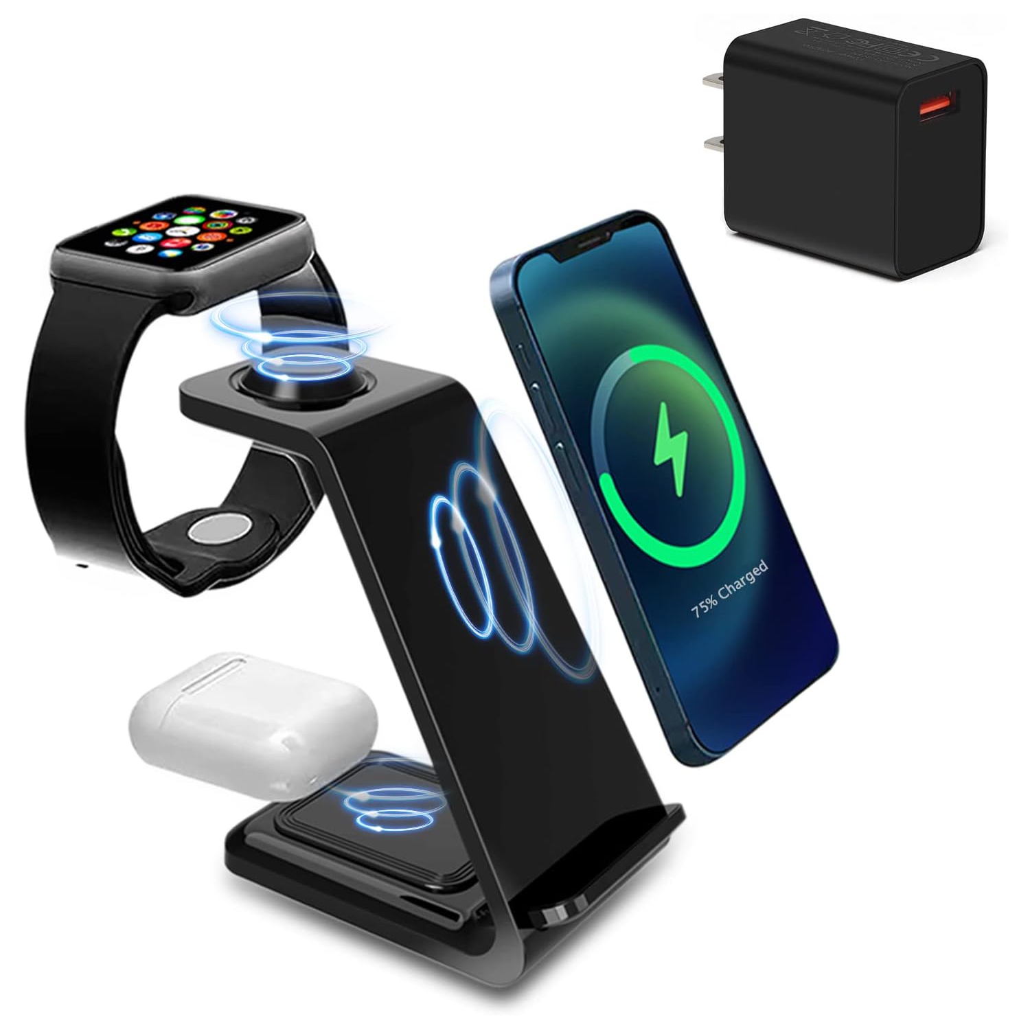 Wireless Charger, 3 in 1 Qi 15W Wireless Charger Station for iPhone 14/13/12/11/14 Pro Max, Samsung Galaxy