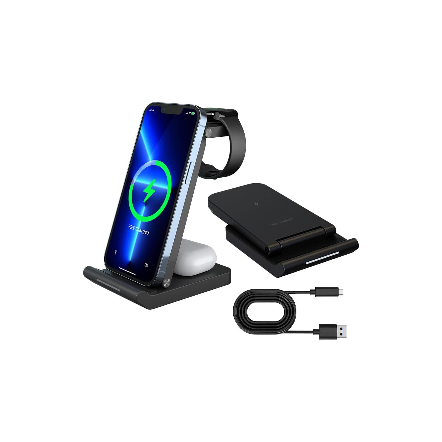 Wireless Charging Station,3 in 1 Wireless iPhone Charger Compatible for iPhone14/13/12/11/Pro Series, for Watch7/6
