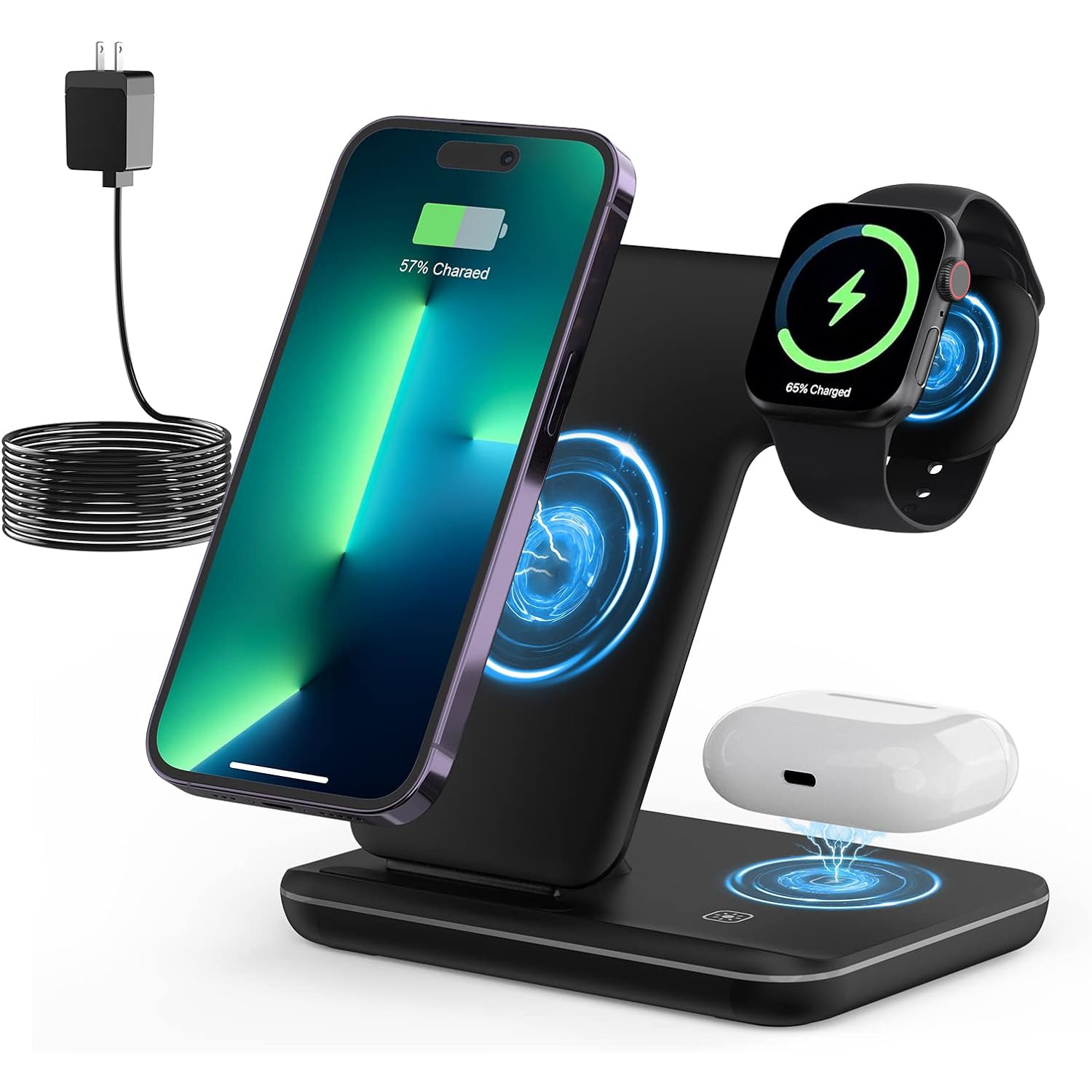 Wireless Charging Station, 3 in 1 Fast Wireless Charging Dock, Wireless Charger Stand for iPhone 14/13/12/SE/11,