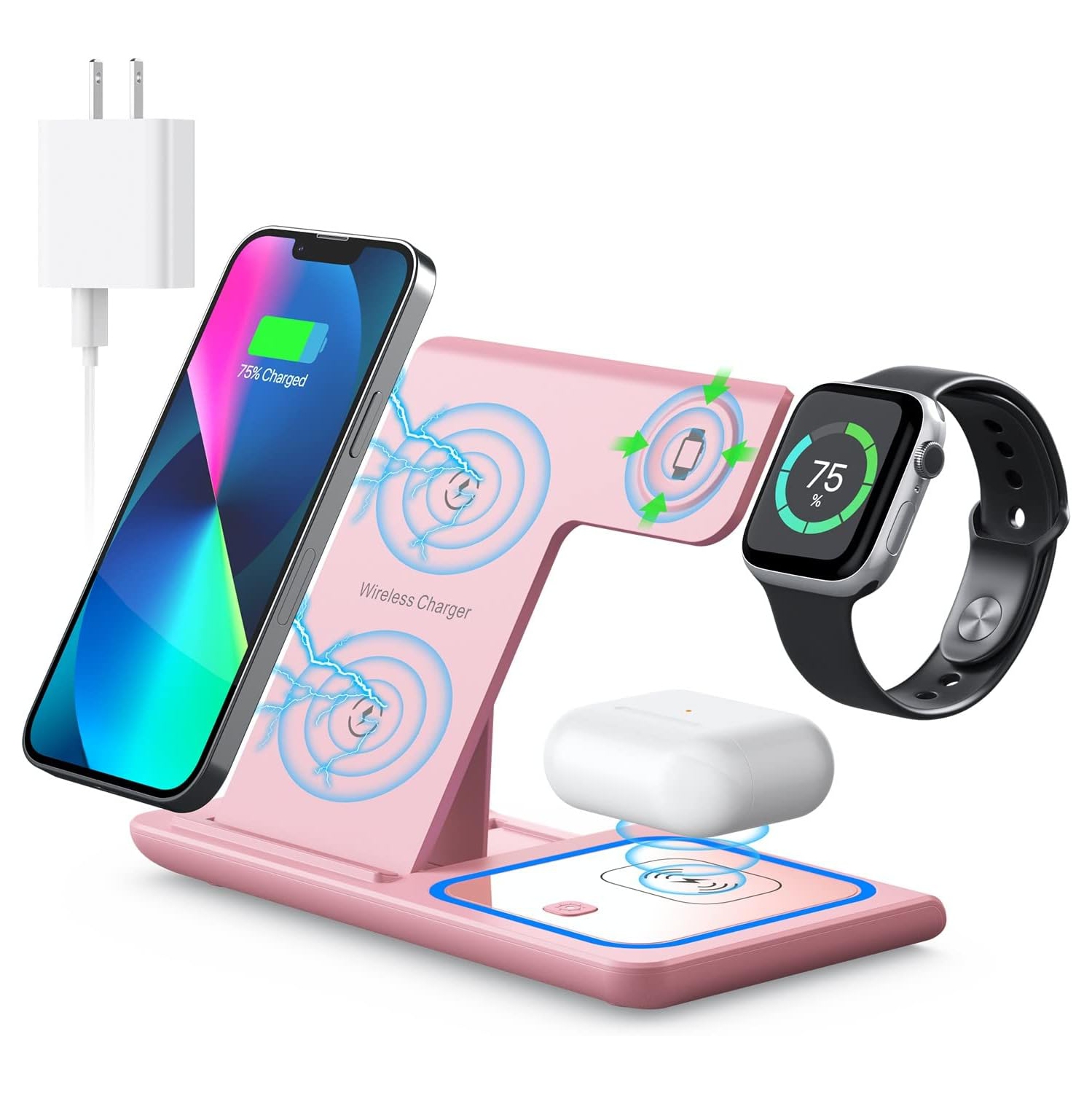 Wireless Charging Station, 3 in 1 Wireless Charger Stand, Fast Wireless Charging Dock for iPhone