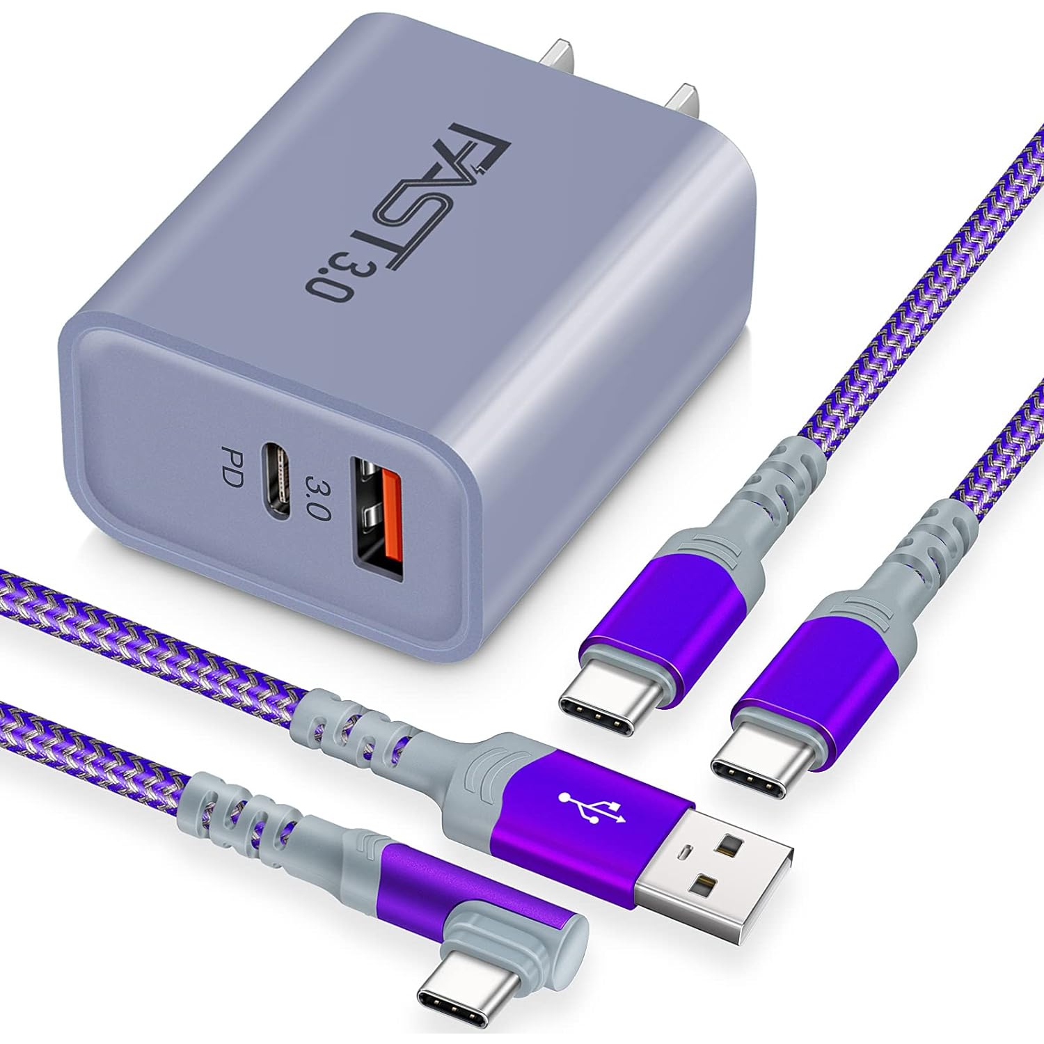 USB C Wall Charger, 20W Fast Charging Block + 10FT 6FT 60W PD 3A Type C Cables Fit for Samsung Galaxy A53 5G A73 A33