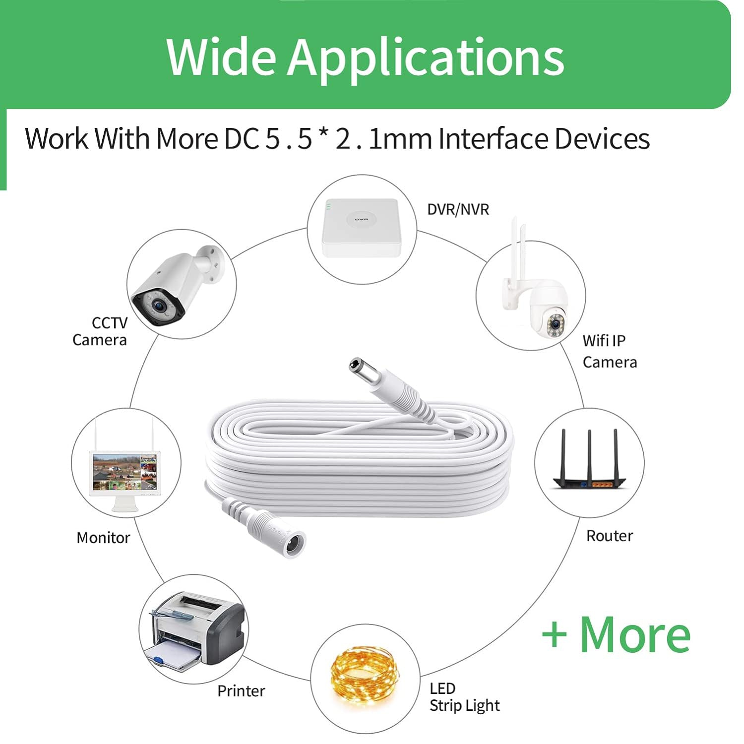 Câble d'alimentation c.c. 12&nbsp;V pour enregistreur vidéo numérique de caméra de surveillance vidéo autonome, rallonge c.c. de 33FT m 5,5&nbsp;mm