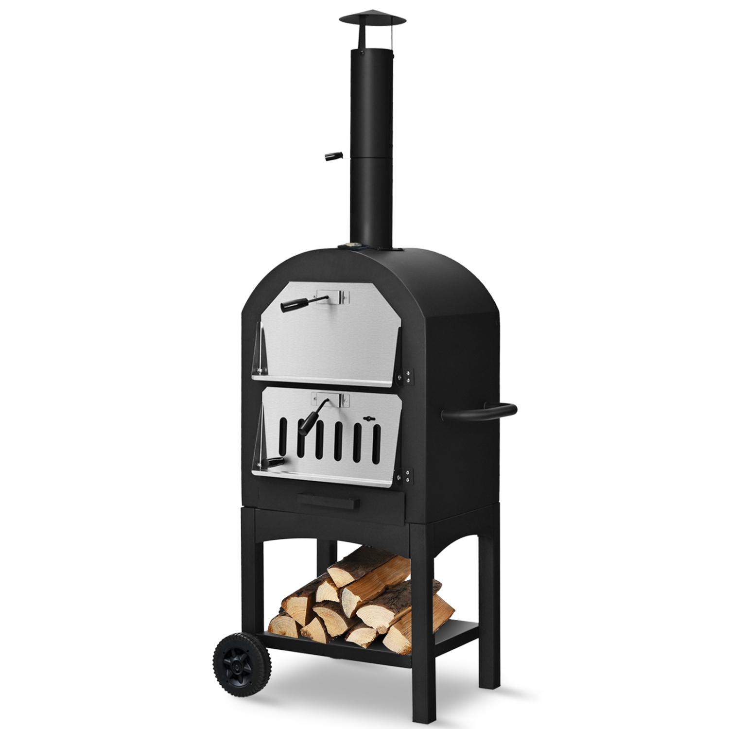 Costway Outdoor Pizza Oven Wood Fire Pizza Maker Grill w/ Pizza Stone & Waterproof Cover