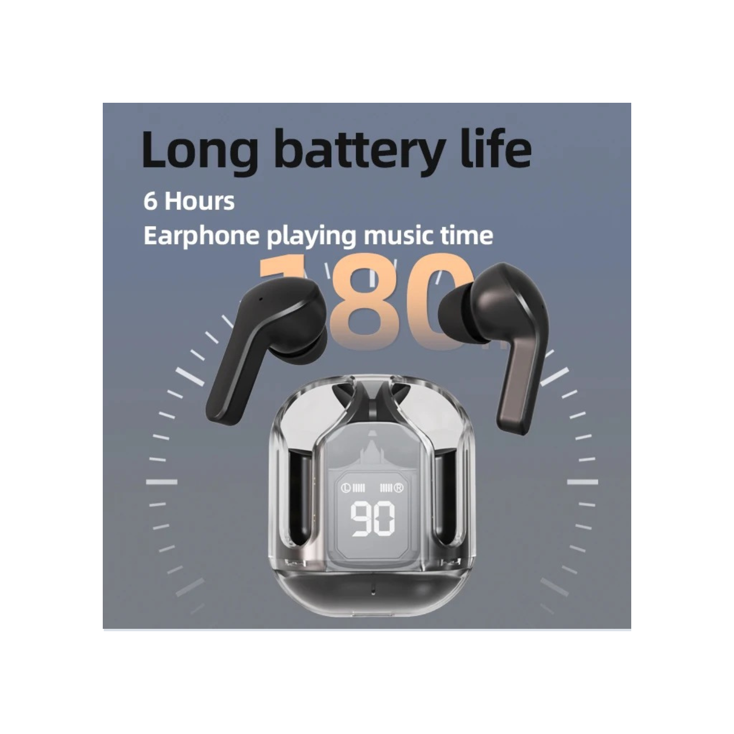 TUTT T6 BT 5.3 Earbuds True Wireless Headset Stereo Headphones In Ear Earphone With Digital Display and Transparent Case. Dual Microphone with Active