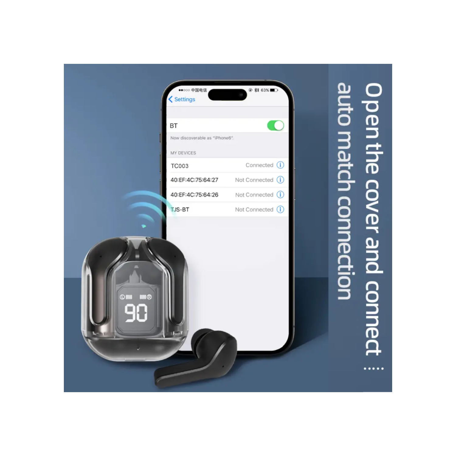 TUTT T6 BT 5.3 Earbuds True Wireless Headset Stereo Headphones In Ear Earphone With Digital Display and Transparent Case. Dual Microphone with Active