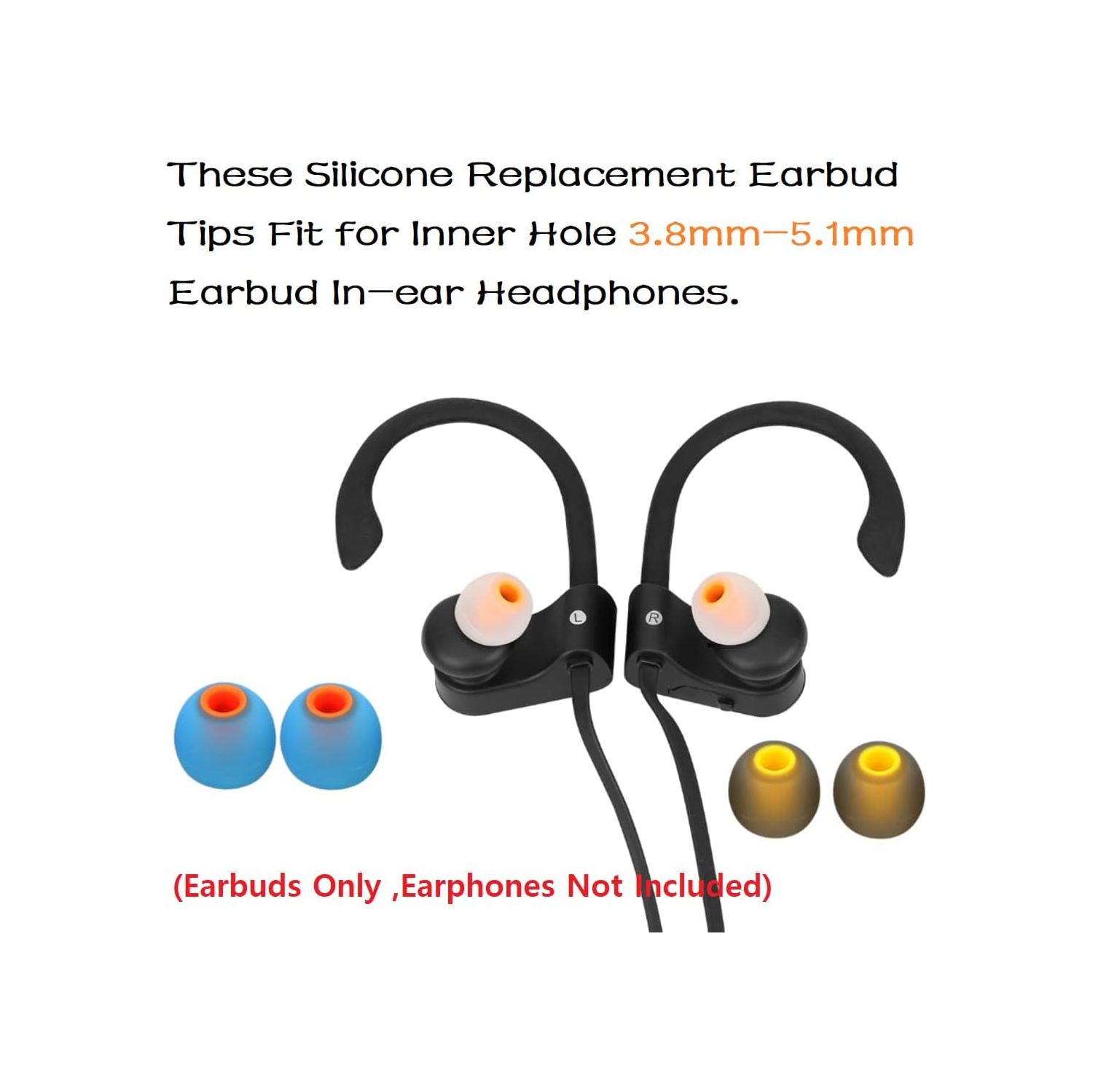 Earbud Tips Soft Silicone Earbuds Replacement Tips Fit for in-Ear  Headphones(Inner Hole from 3.8mm -4.2mm Earphones) 9 Pairs S/M/L,Black