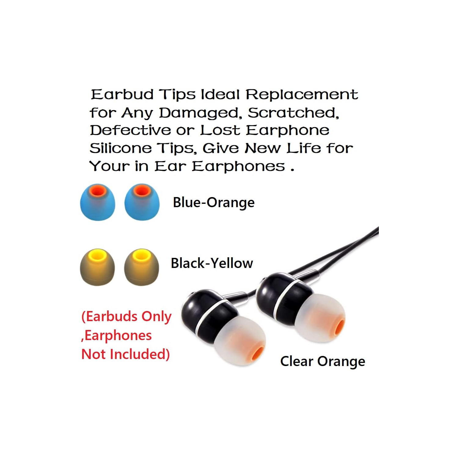 Earbud Tips Soft Silicone Earbuds Replacement Tips Fit for in-Ear  Headphones(Inner Hole from 3.8mm -4.2mm Earphones) 9 Pairs S/M/L,Black