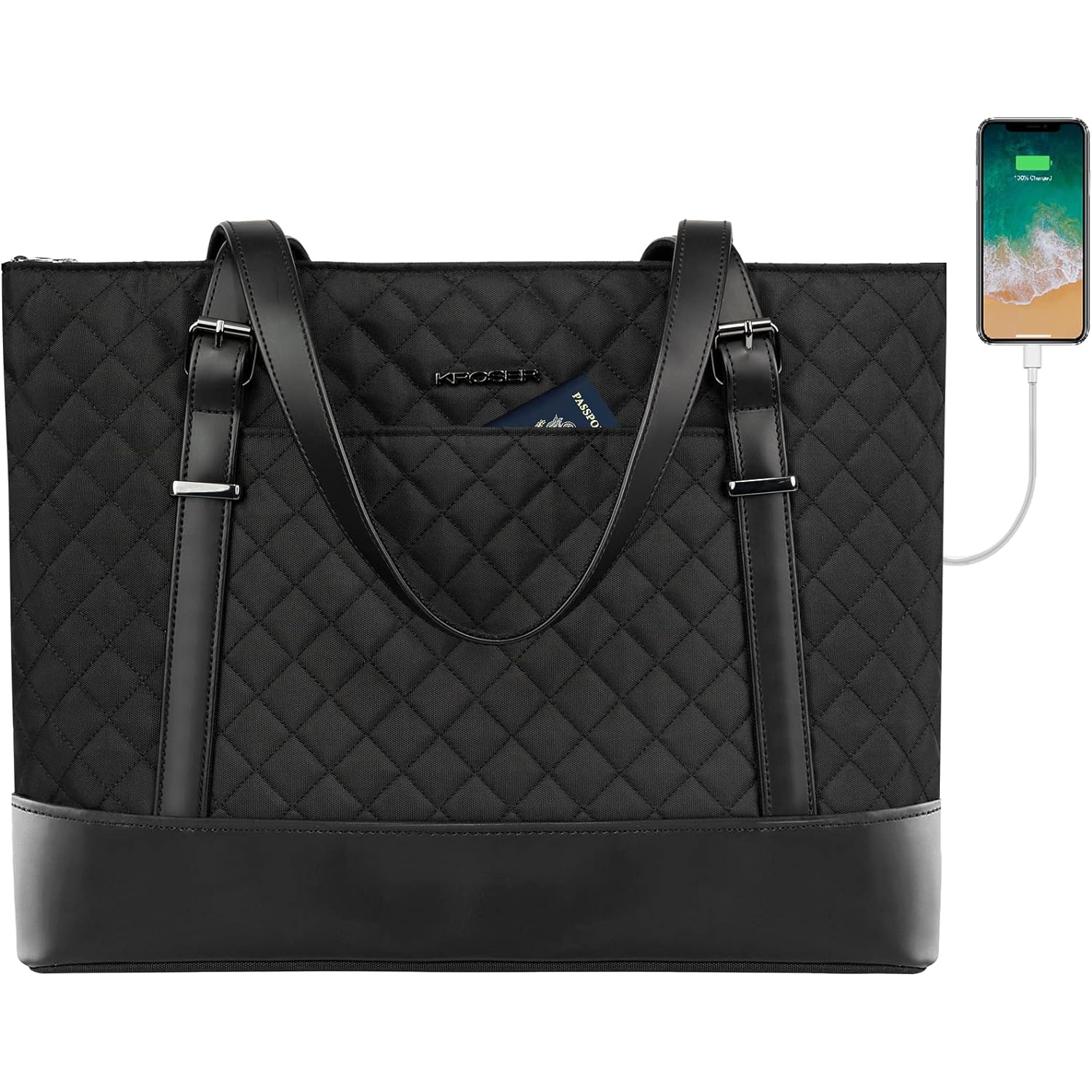 Laptop Tote Bag 15.6 Inch with USB Port, Large Work Tote Bag Computer Shoulder Bag for Women, Laptop Carrying