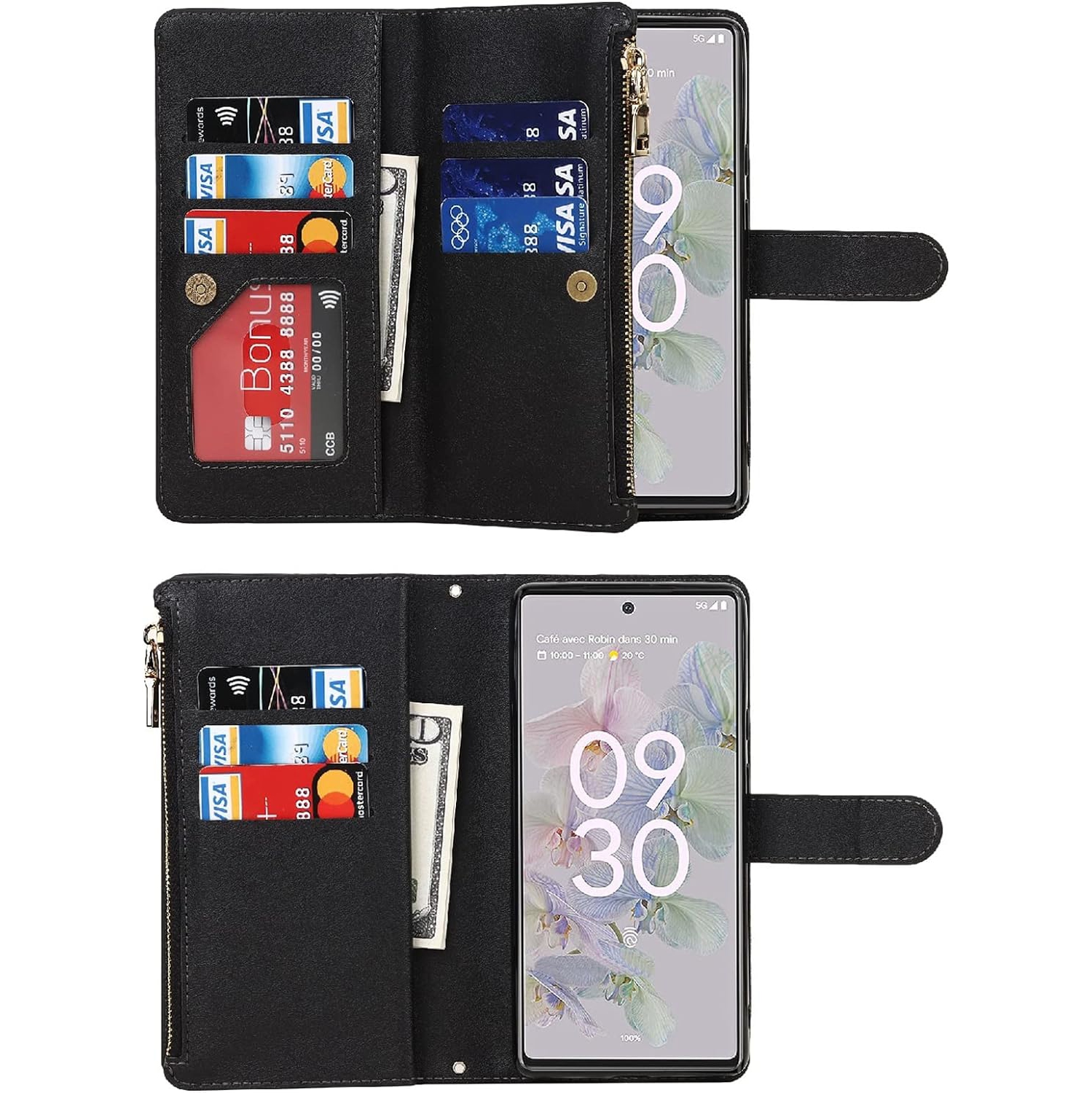 Étui pour femmes avec dragonne pour Pixel 6a de Google, étui portefeuille Pixel 6a de Google avec porte-carte