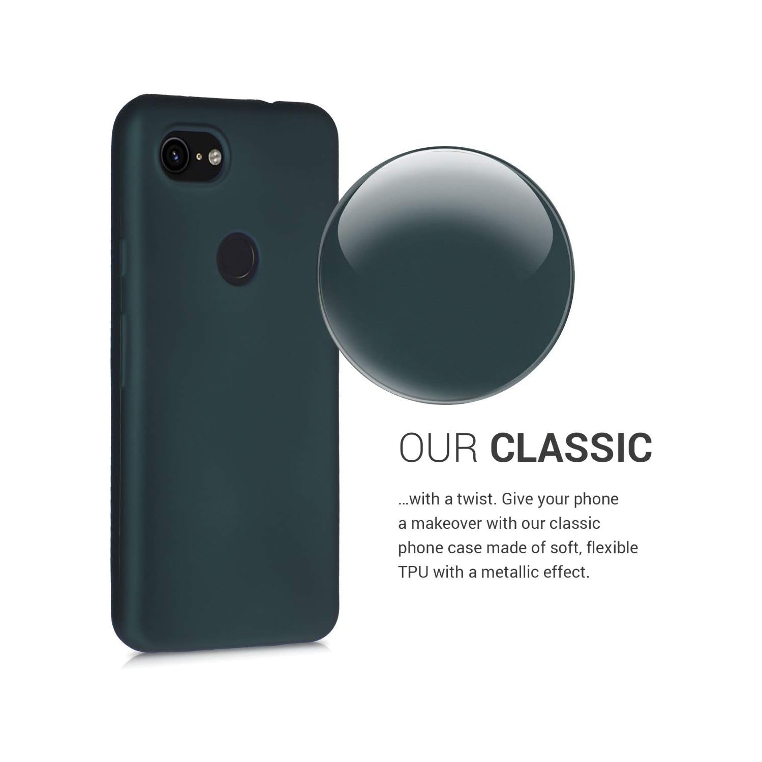 Étui compatible avec l'étui pour Pixel 3a de Google - Étui mince souple en silicone TPUR métallique - Sarcelle métallique