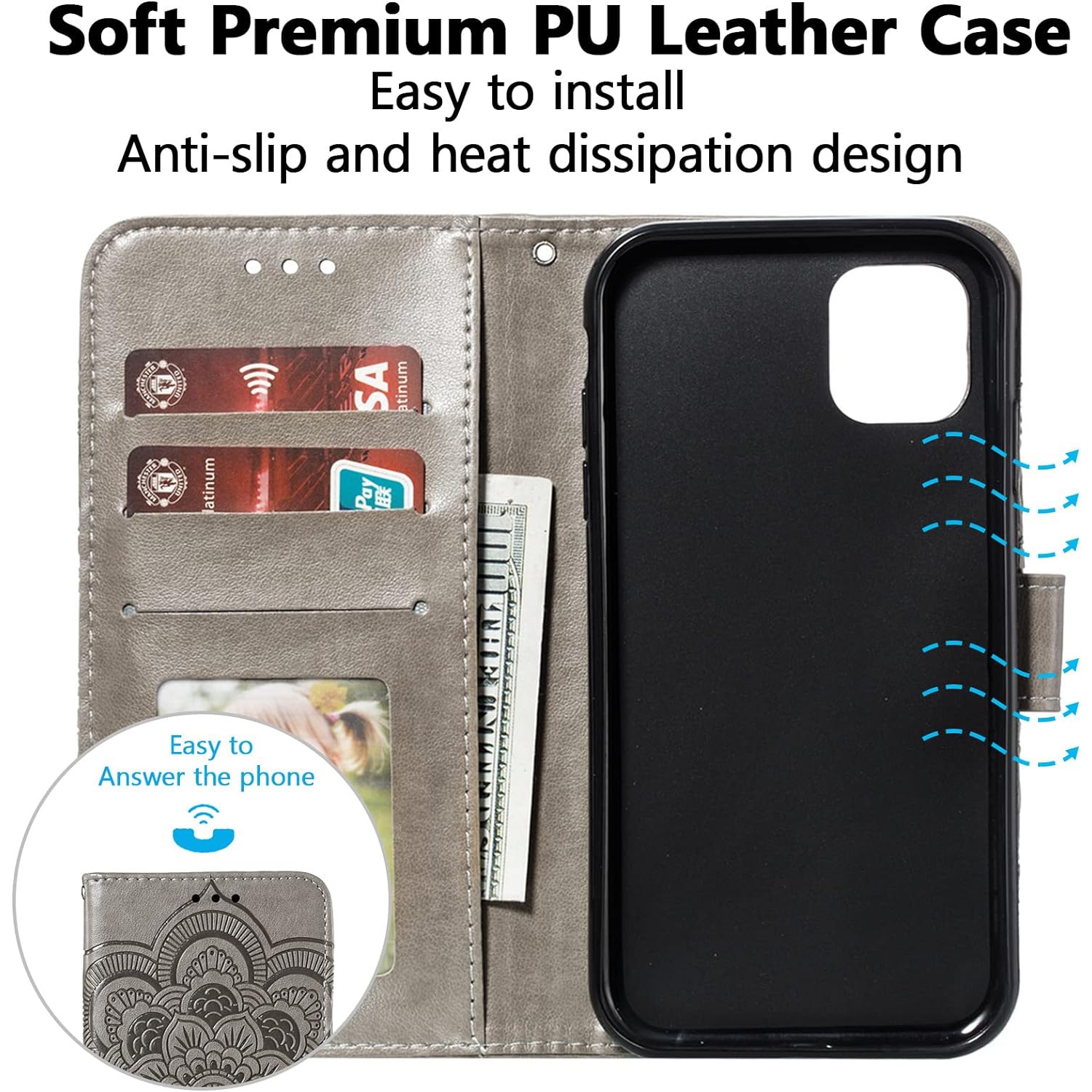 Étui Mandala pour Pixel 6 A de Google, étui-portefeuille en cuir de qualité supérieure avec fentes pour cartes, étui protecteur magnétique pour