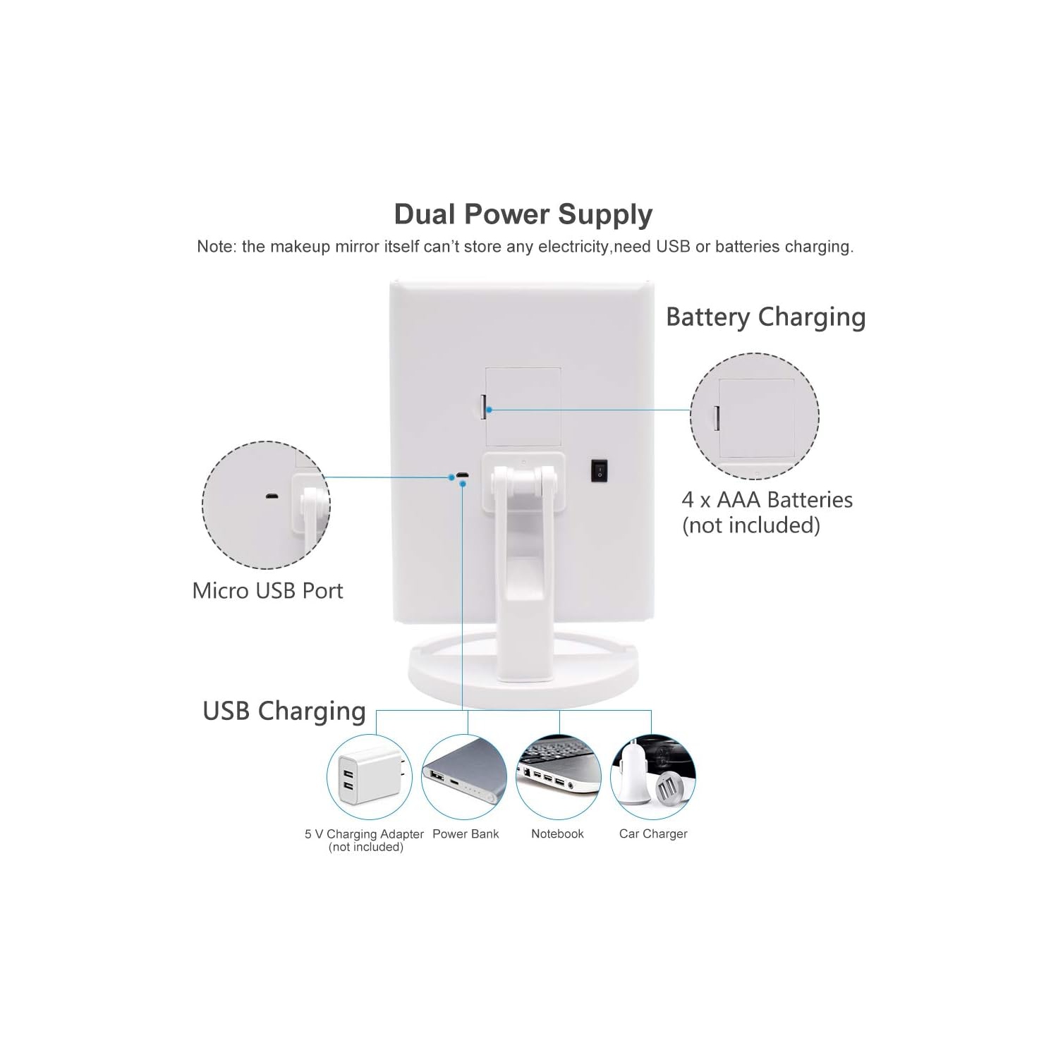 Adjustable Tri-Fold Lighted Makeup Mirror with 21 LED Lights Black, 1x/2x/3x Magnification, Touch Screen Control