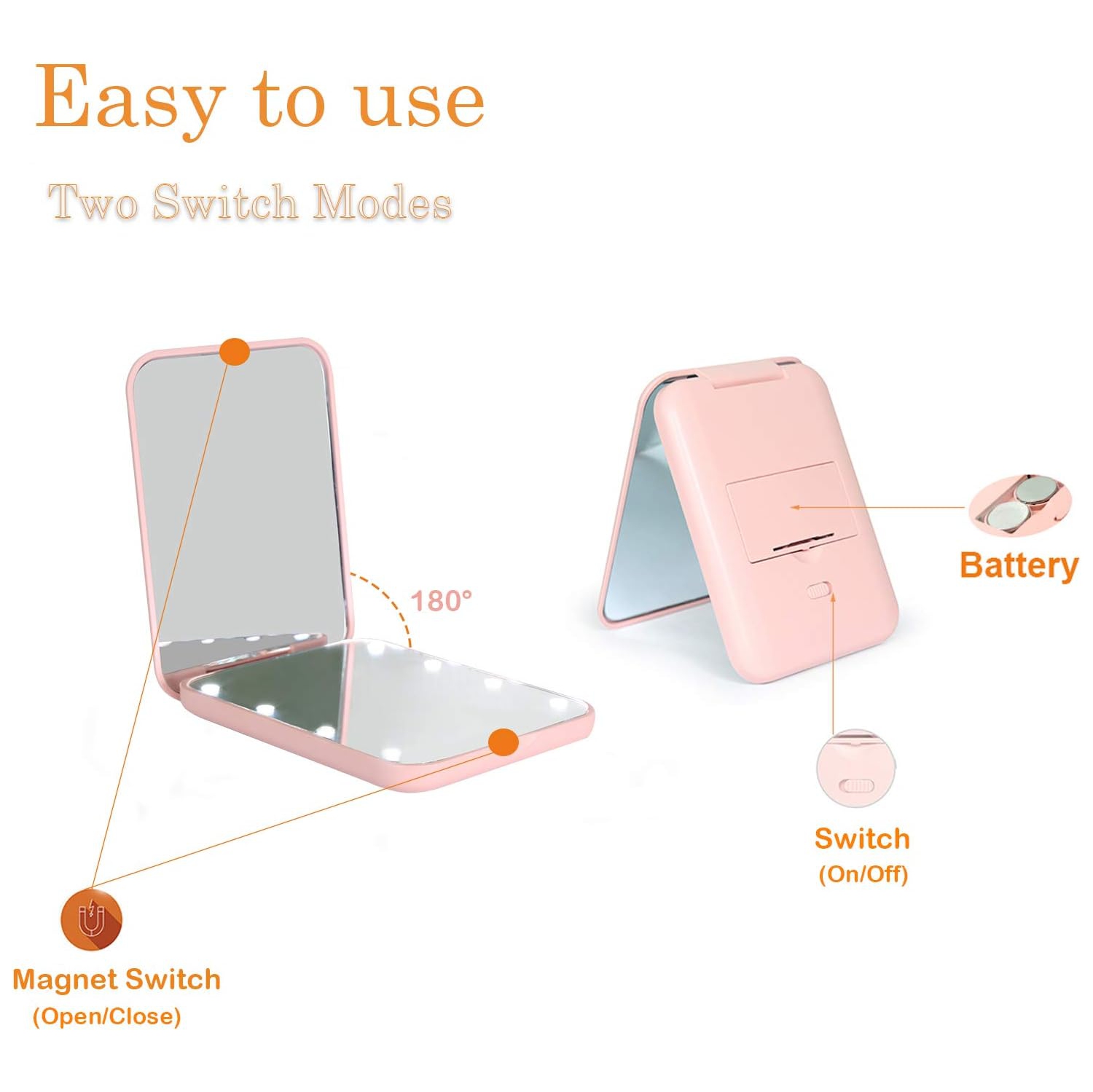 Miroir compact de voyage illuminé à DEL pour maquillage, grossissement 1X/3X, miroir de poche pliable, miroir de poche portatif avec lumière, idéal