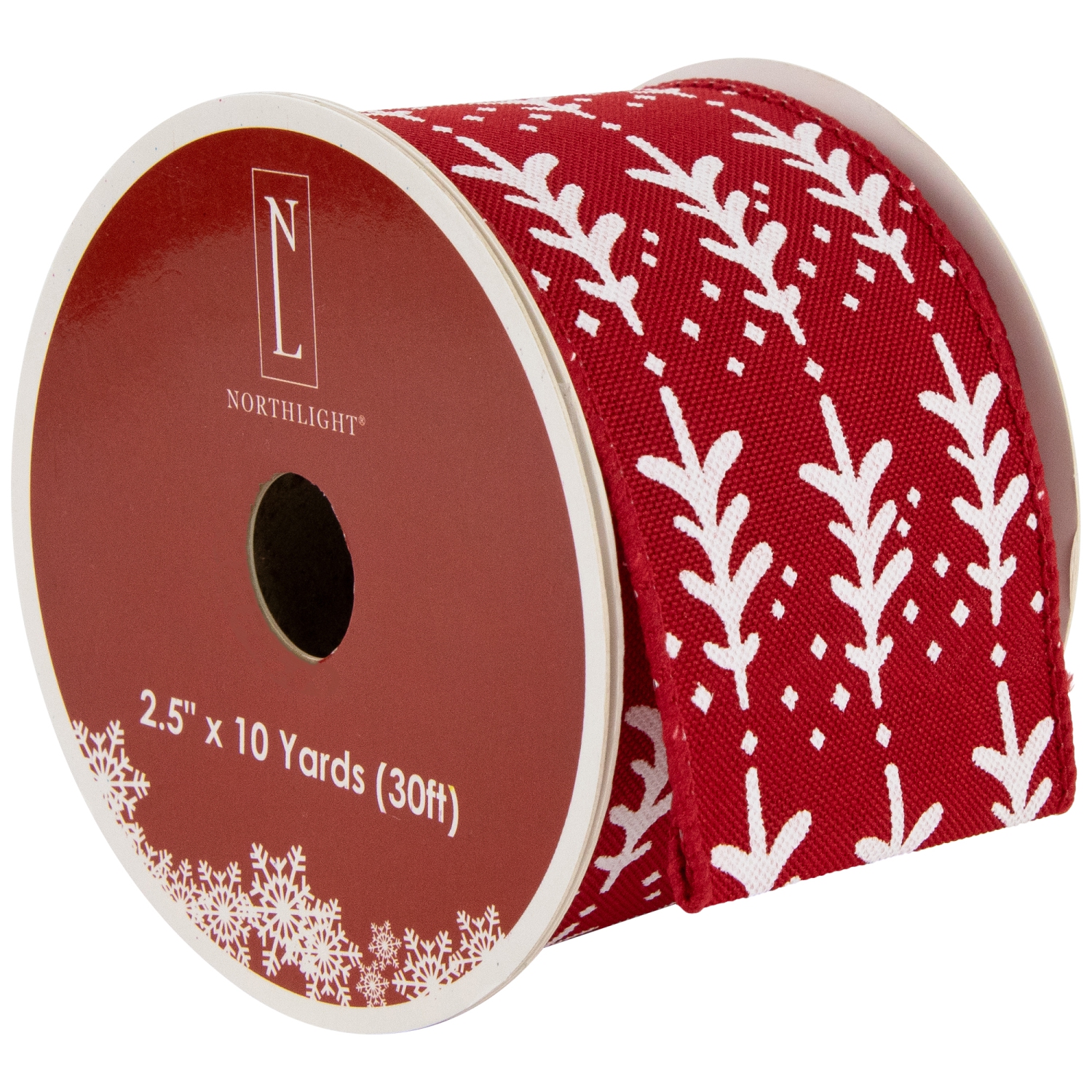 Red and White Christmas Tree Wired Craft Ribbon 2.5" x 10 Yards