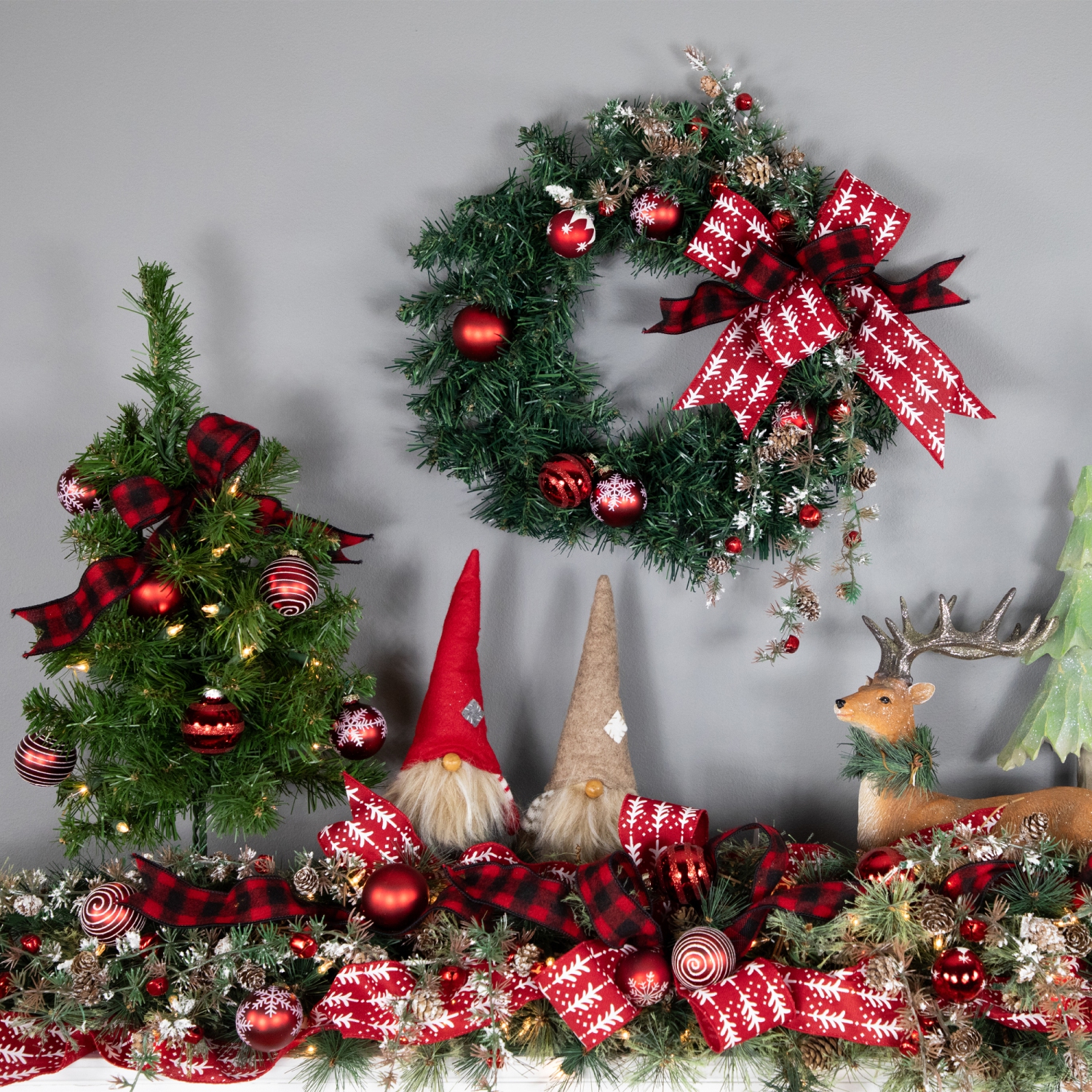 Red and White Christmas Tree Wired Craft Ribbon 2.5" x 10 Yards