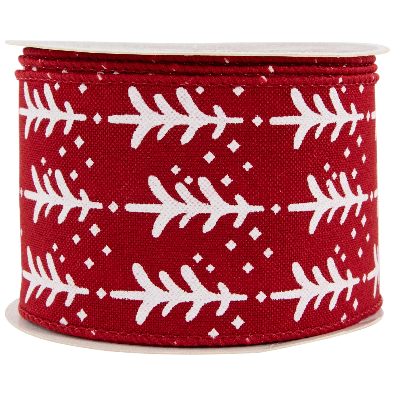 Red and White Christmas Tree Wired Craft Ribbon 2.5" x 10 Yards