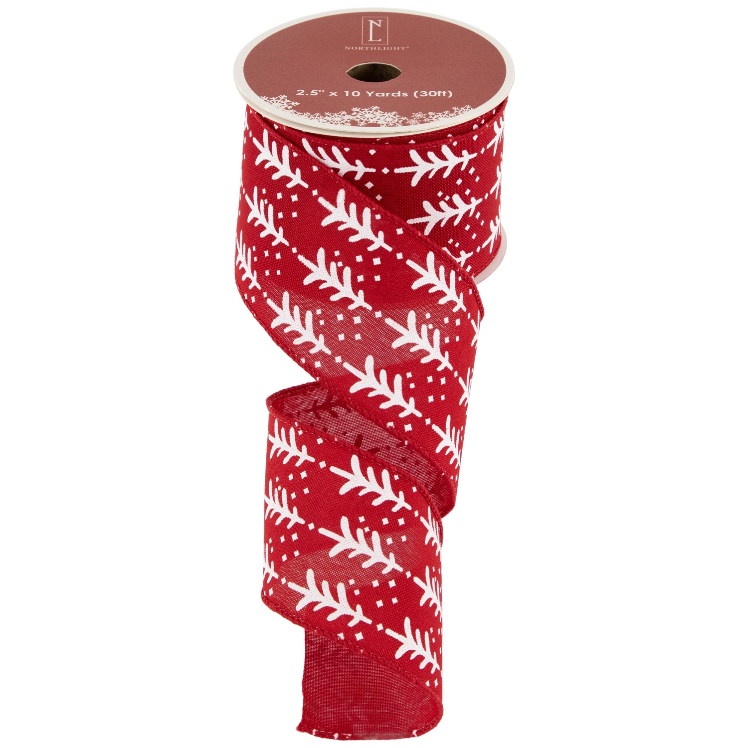 Red and White Christmas Tree Wired Craft Ribbon 2.5" x 10 Yards