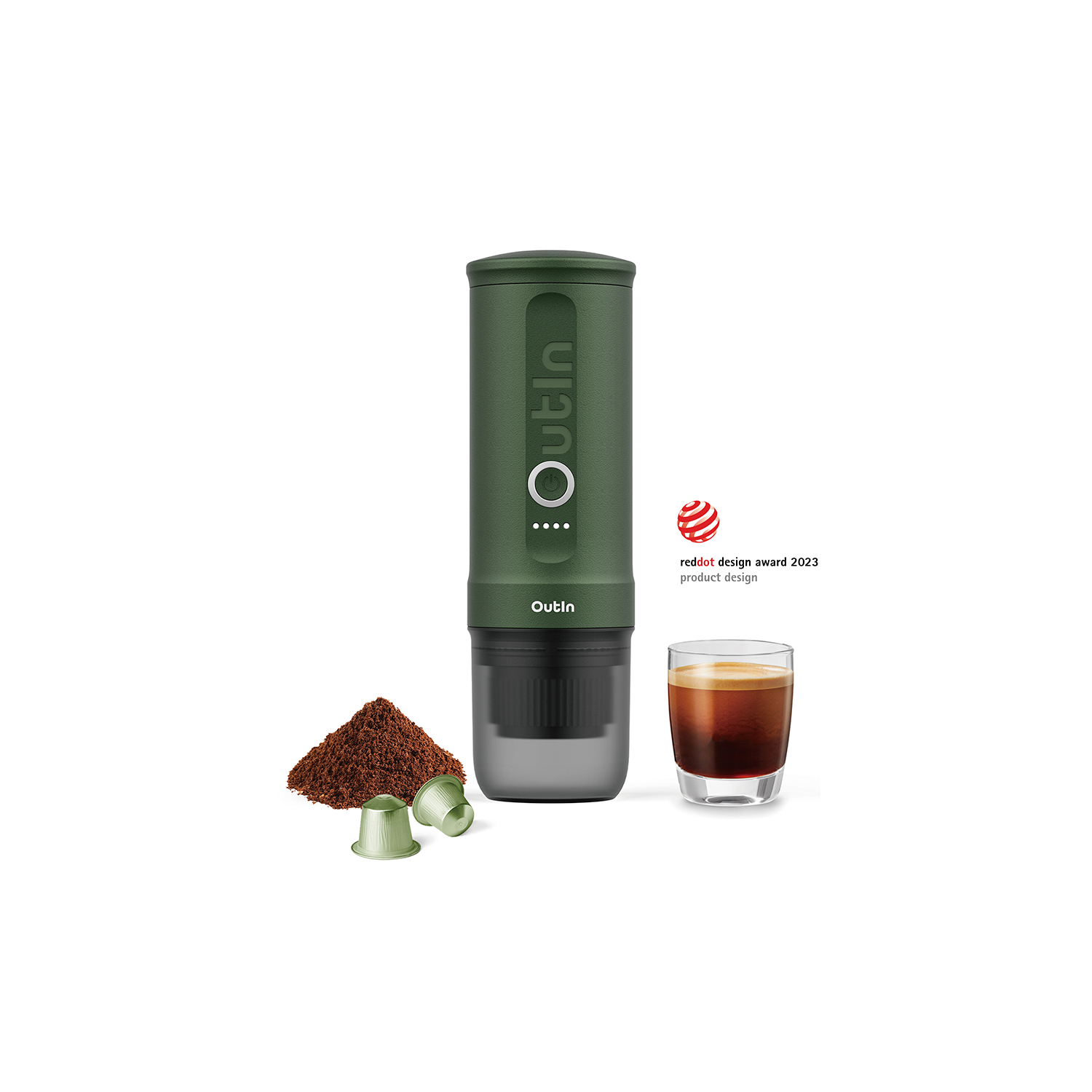 Outin Nano Portable Electric Espresso Machine, 3 Mins Fast Self-Heating, Mini Small, Christmas Gift, Coffee Maker, NS Capsule & Ground Coffee for Camping & Travel - Forest Green
