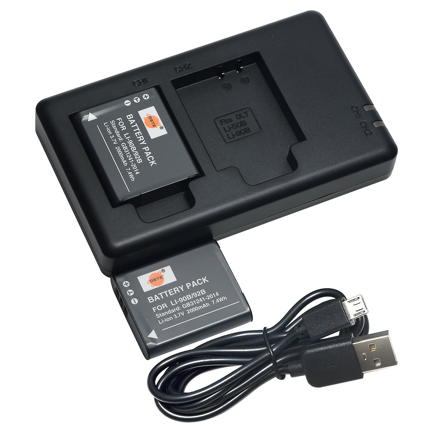 Replacement for 2X Li-90B Battery + Rapid Dual Battery Charger with Micro USB Cable for Olympus SH-50 iHS SH-60
