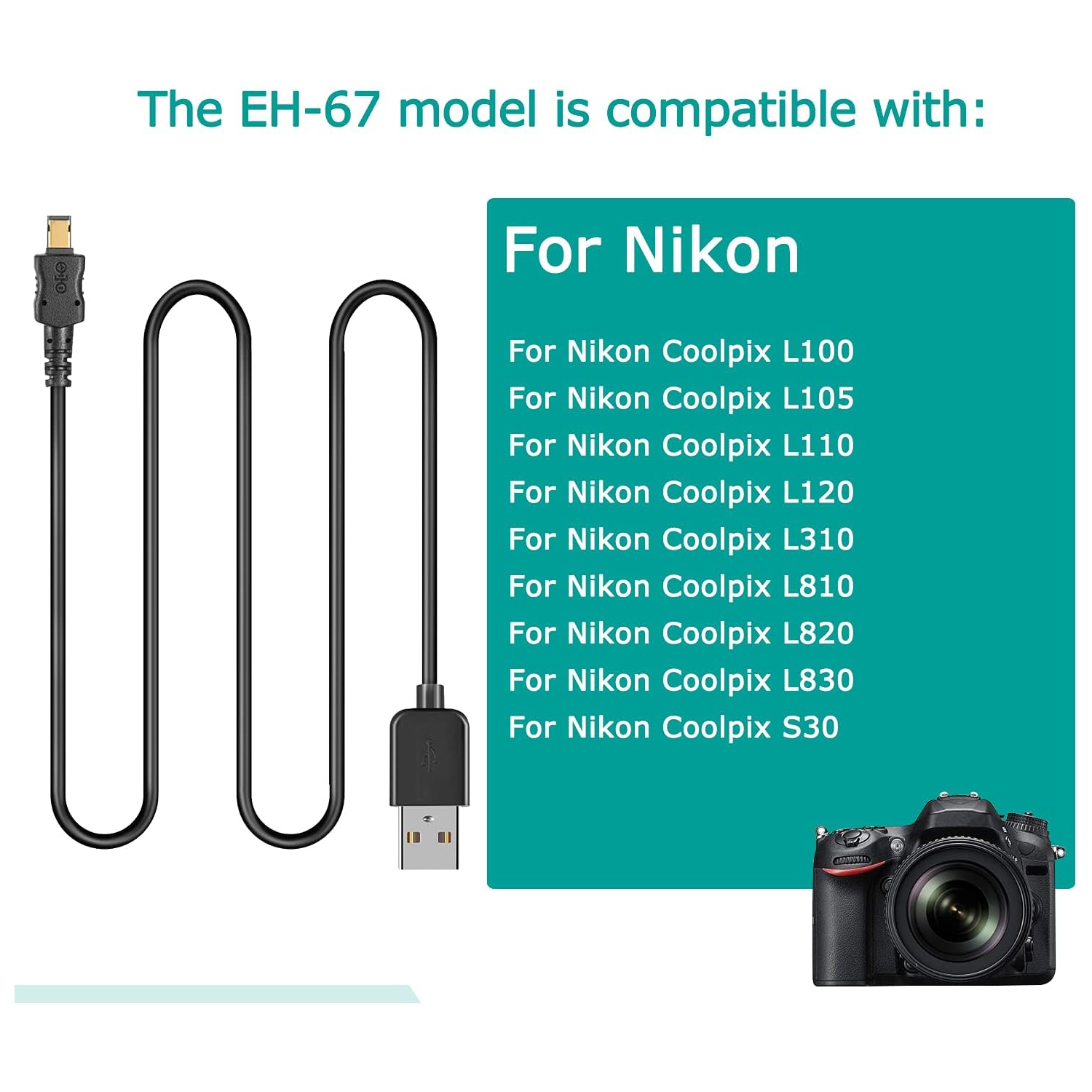 EH-67 EH67 USB Cable 1.0M Digital Cameras DC Cable for Nikon