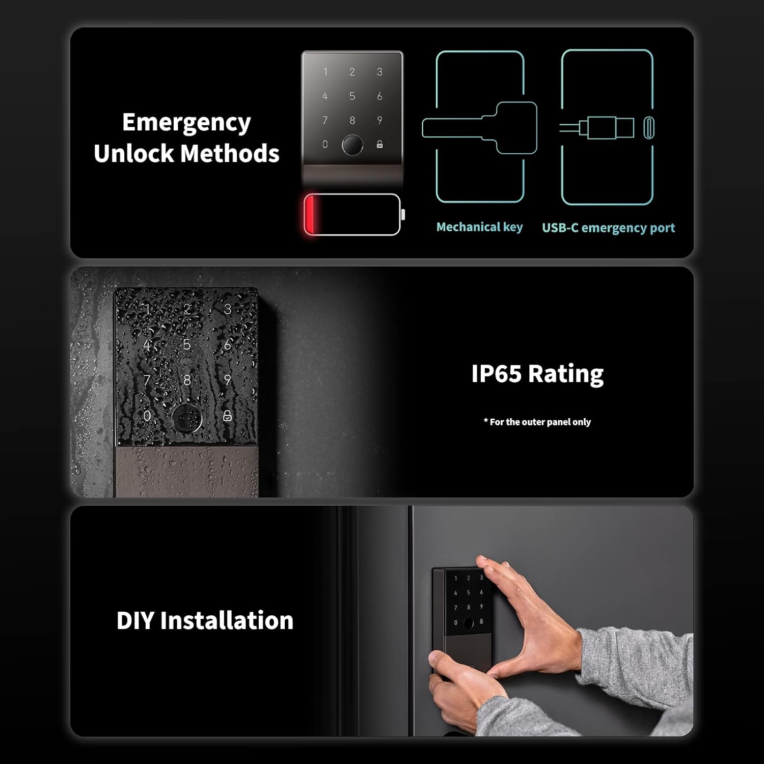 Serrure intelligente Aqara U100, serrure de porte sans clé à empreintes digitales avec clé Apple Home, pavé tactile, pêne dormant électronique