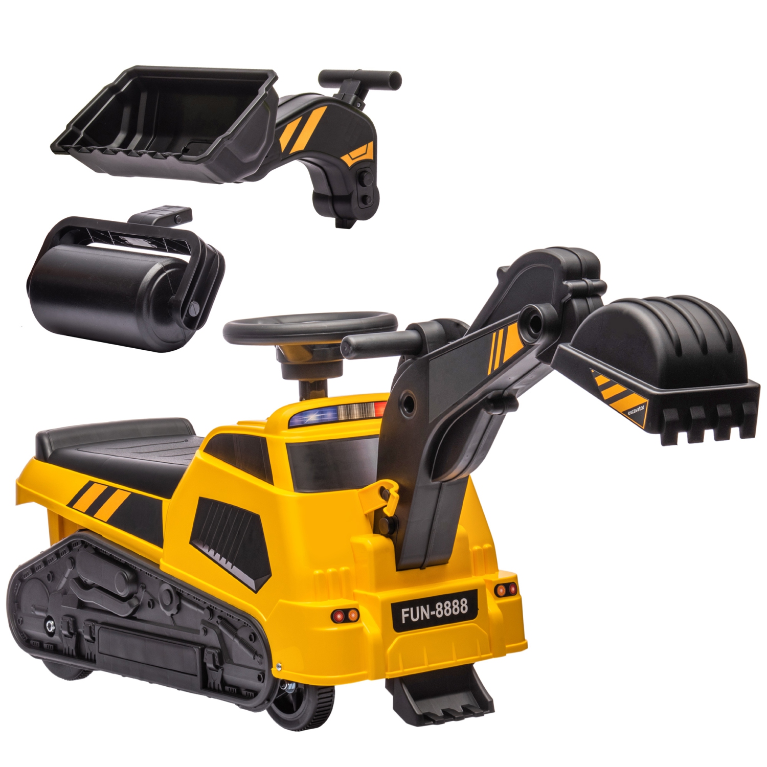 Aosom 3 in 1 Ride on Excavator Bulldozer Road Roller, No Power Pretend Play Construction with Music, for 18-48 Months, Green