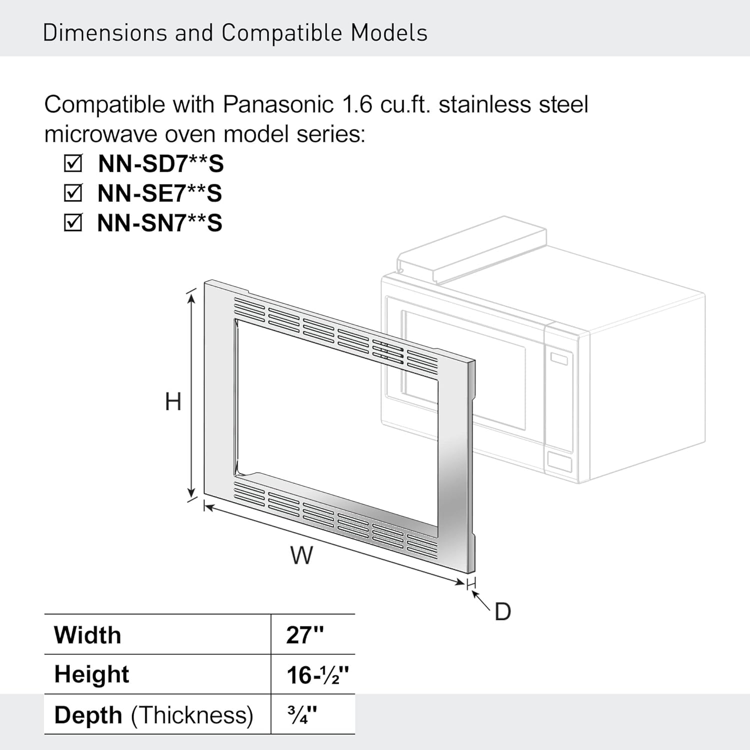 Panasonic – nécessaire d’encastrement pour four à micro-ondes à surface de 27 po NNTK722S Premium, acier inoxydable, acier inoxydable