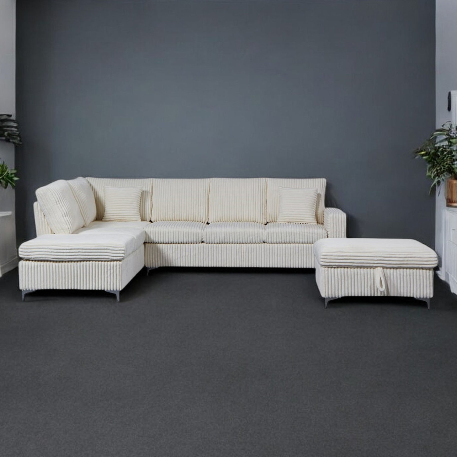 Cosmic Homes Scott Reversible Sectional Sofa Set In Soft Fabric Upholstery - Beige