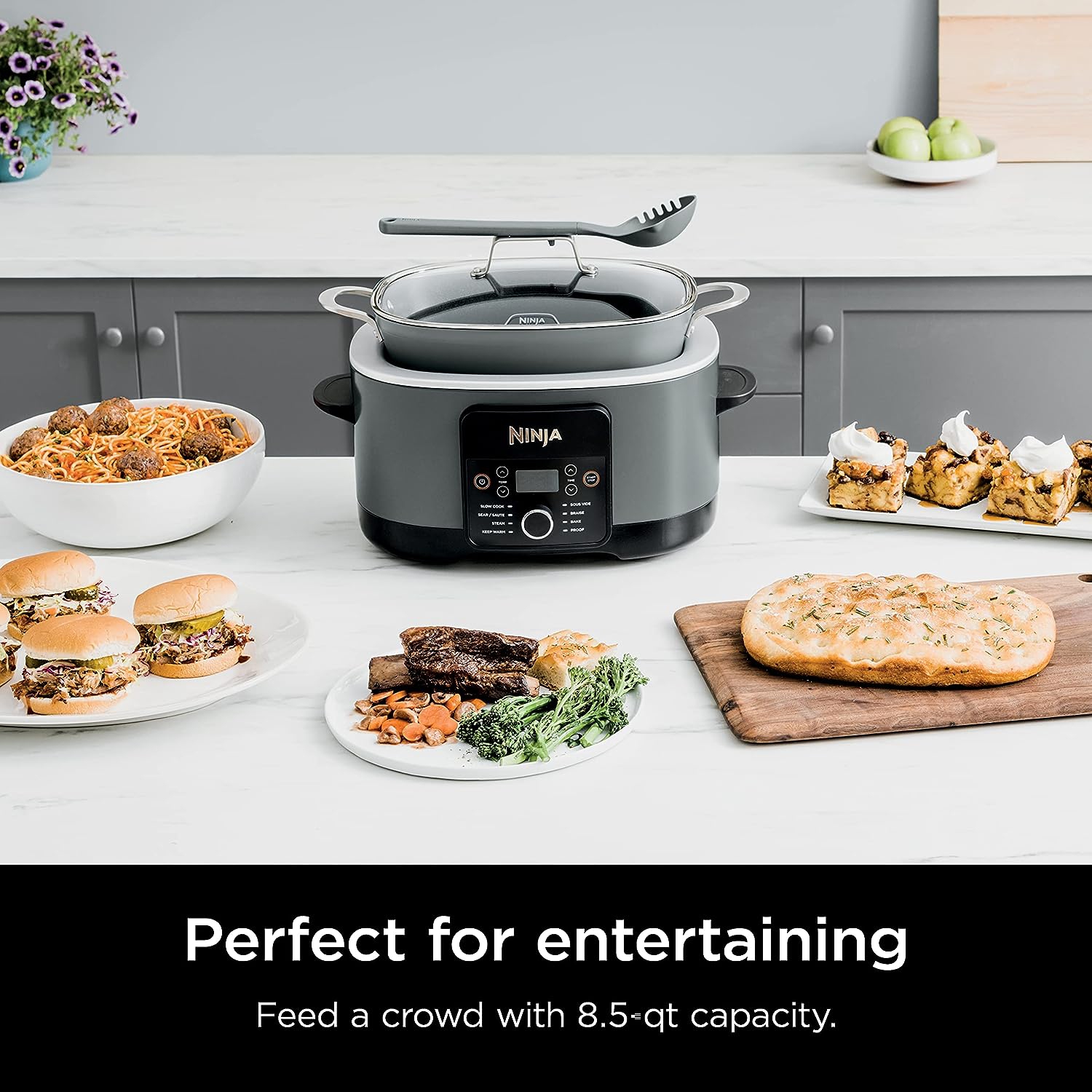 Ninja MC1001C Foodi PossibleCooker PRO 8.5 Quart Multi-Cooker, with 8-in-1 Slow Cooker, Dutch Oven, Steamer & More, Glass Lid & Integrated Spoon,