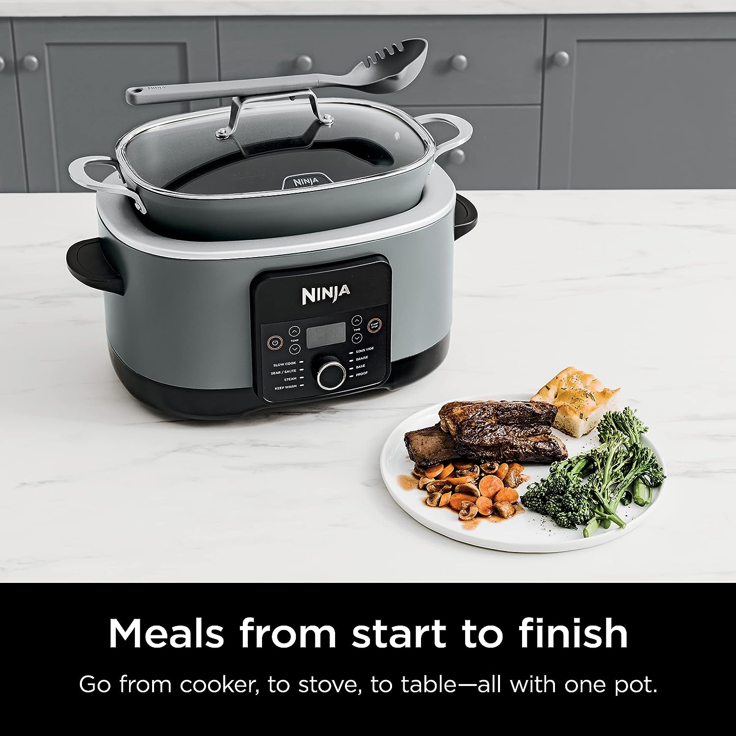 Ninja MC1001C Foodi PossibleCooker PRO 8.5 Quart Multi-Cooker, with 8-in-1 Slow Cooker, Dutch Oven, Steamer & More, Glass Lid & Integrated Spoon,