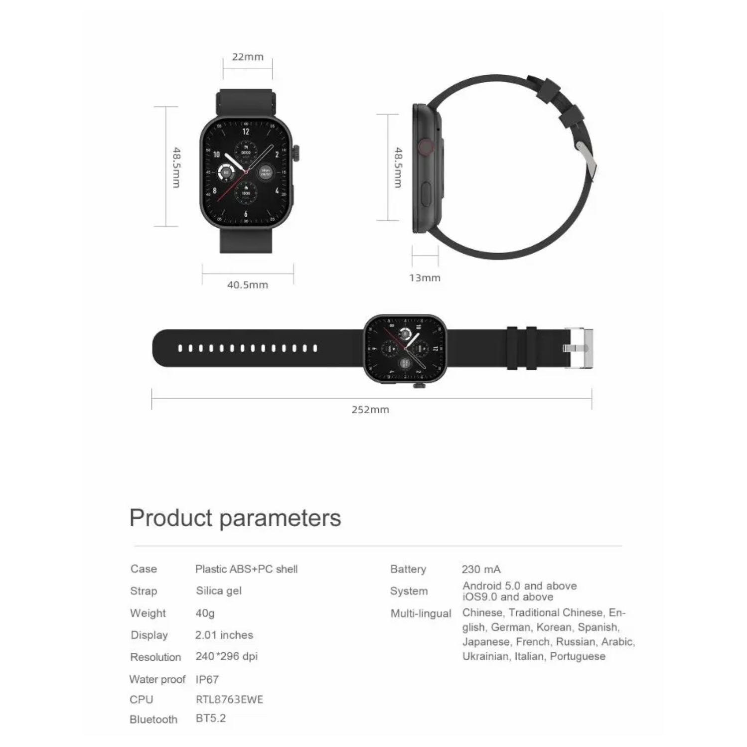 TUTT ZL8 Women Men 1.83" Fashion Smartwatch BT Calling Pedometer IP67 Waterproof Heart Rate and Sleep Monitoring Multi Sport Activity Tracking