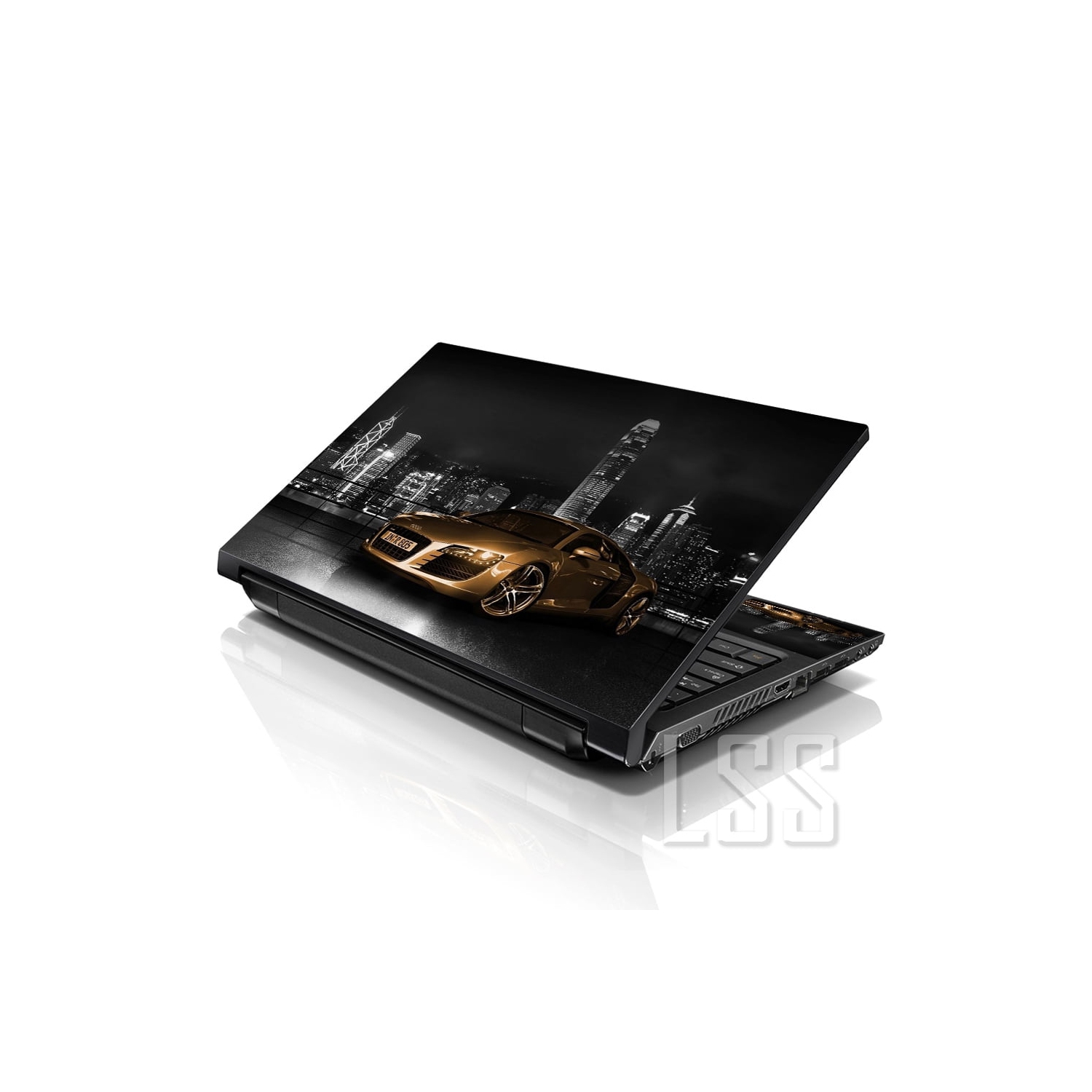 LSS 15 15.6 Inches Laptop Notebook Skin Sticker with 2 Wrist Pads - Reusable Cover Protector Vinyl Sticker Cover Decal Fits 13" - 16" - Gold Audi Car