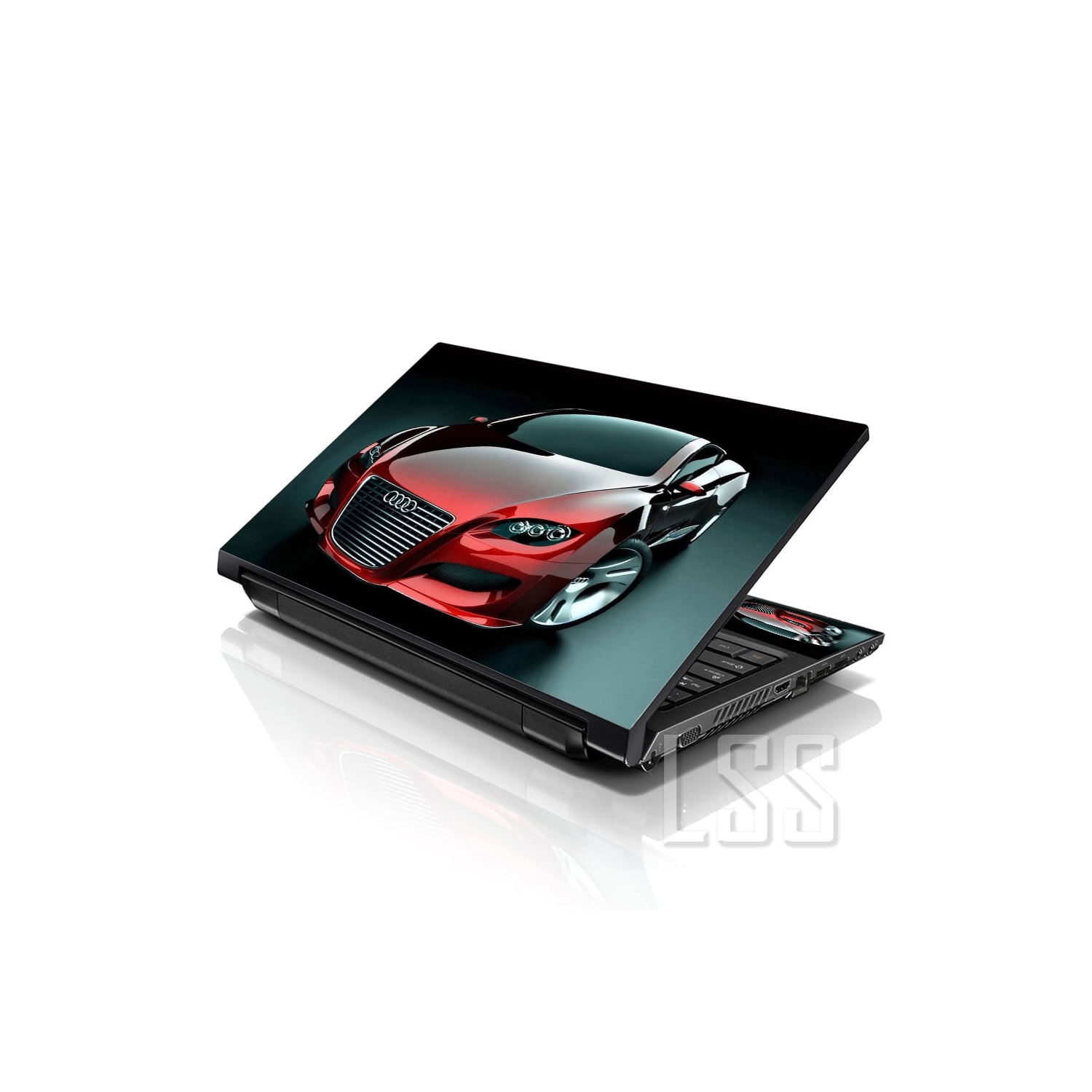 LSS 17 17.3 Inches Laptop Notebook Skin Sticker with 2 Wrist Pads - Reusable Cover Protector Vinyl Sticker Cover Decal Fits 17" - 19" - Red Audi Car
