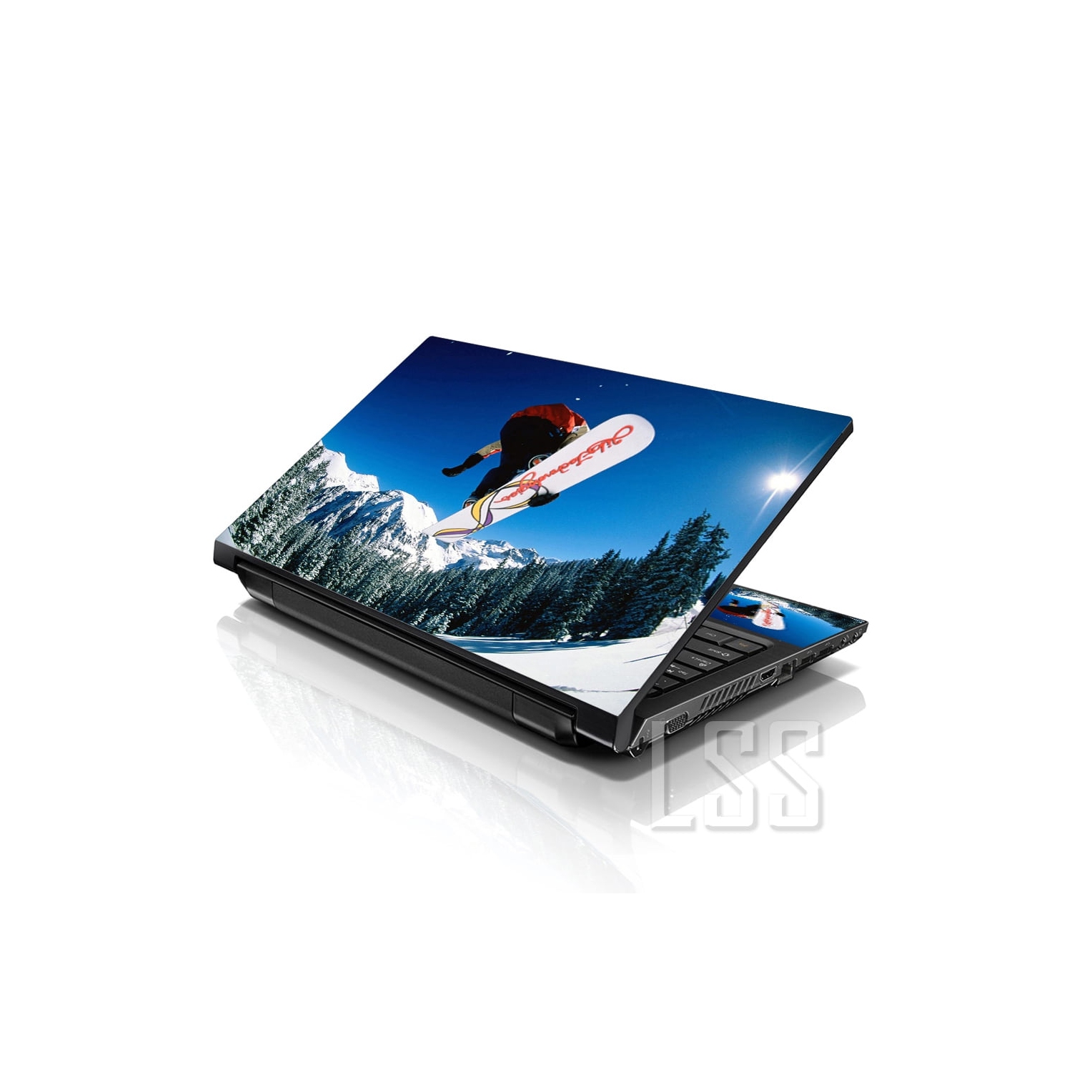LSS 17 17.3 Inches Laptop Notebook Skin Sticker with 2 Wrist Pads - Reusable Cover Protector Vinyl Sticker Cover Decal Fits 17" - 19" - Snowboarder