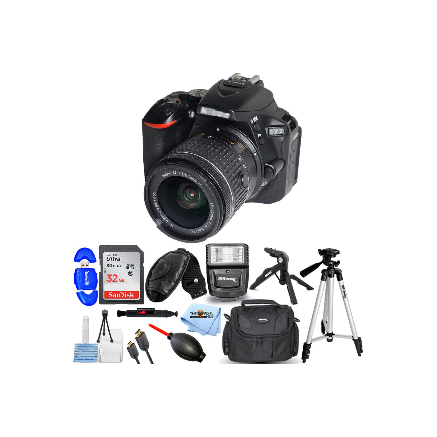 Nikon D5600 DSLR 24.2MP Camera with 18-55mm Lens 1576 + 32GB + Flash Bundle