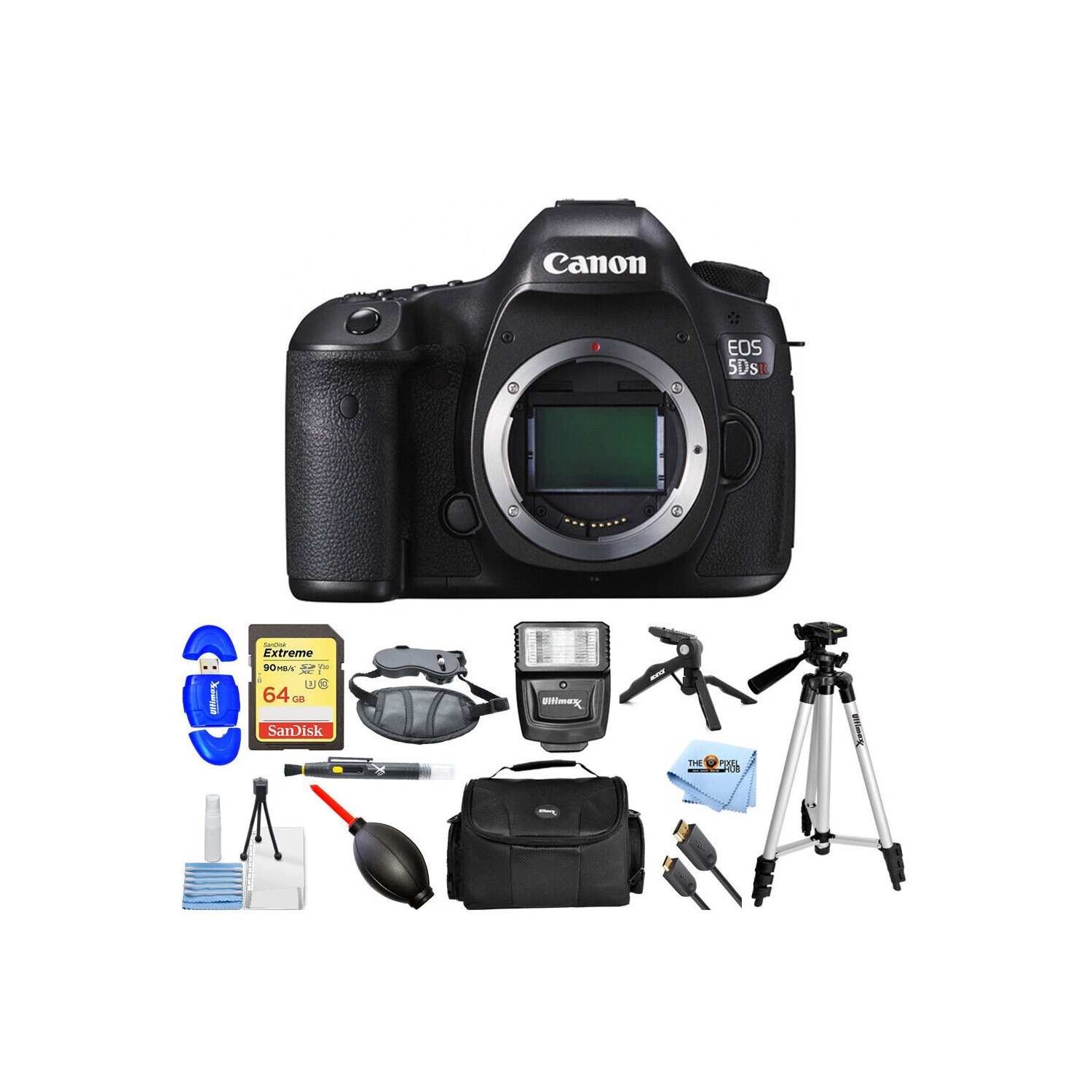 Canon EOS 5DS R DSLR Camera (Body Only) 0582C002 + 64GB + Flash + Tripod Bundle