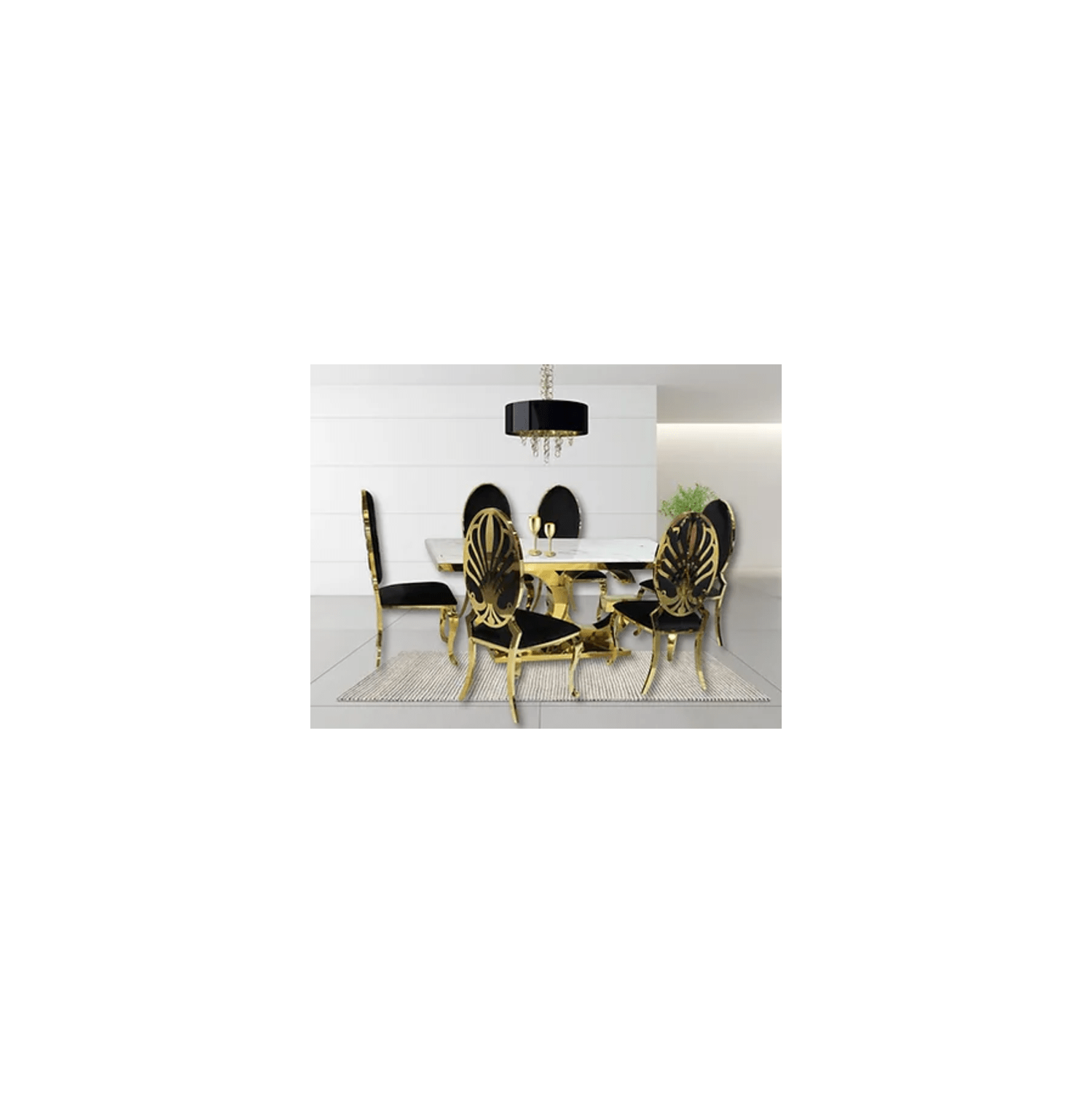 Gracie Gold Marble Top with Ice Black Velvet Dining Set