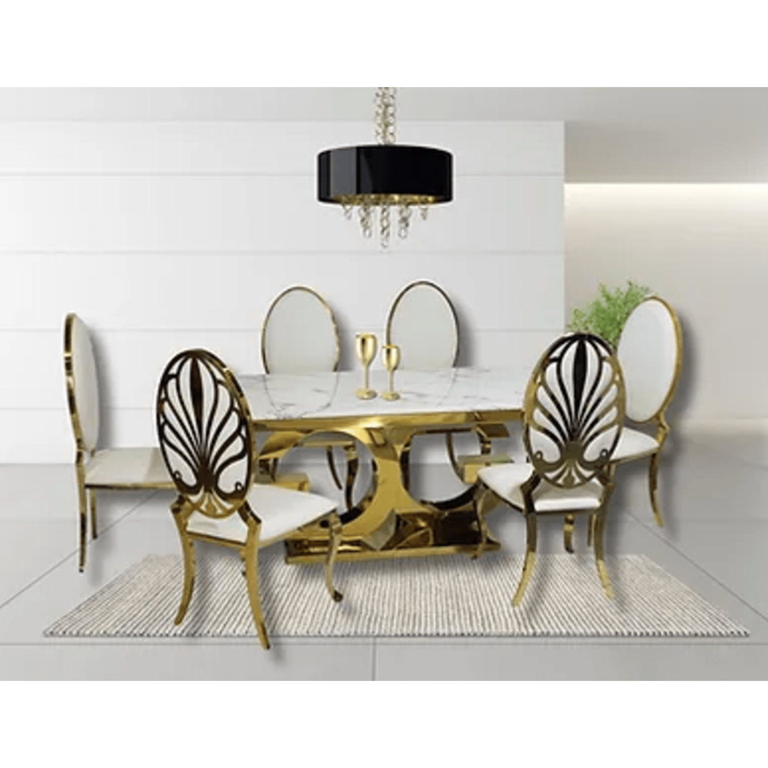 Gracie Gold Marble Top with Ice White Dining Set