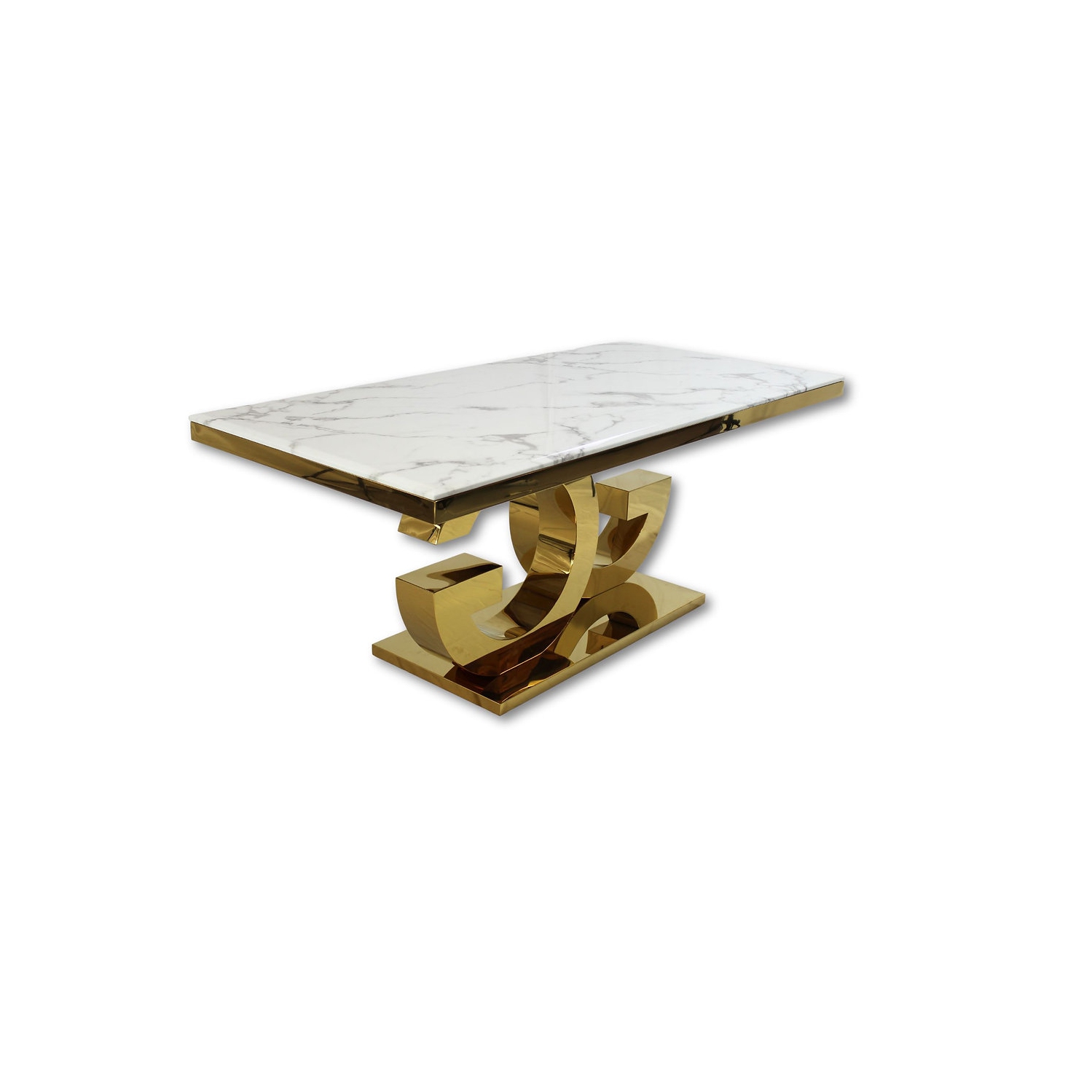 Gracie Dining Table Gold with Diamond Chairs