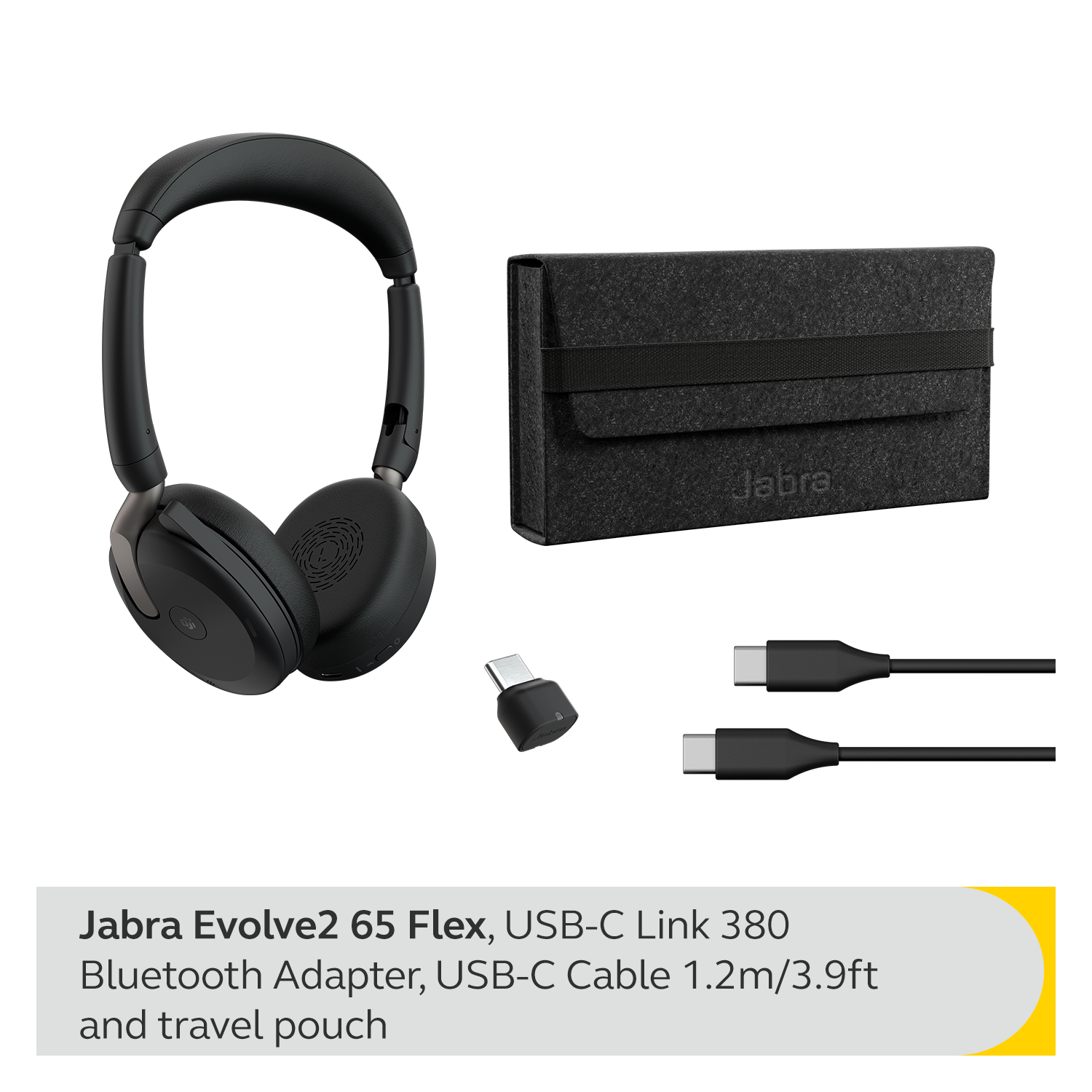 Casque d'écoute 100 % sans fil Bluetooth 5,2 à suppression active du bruit Evolve2 65 Flex de Jabra avec micro