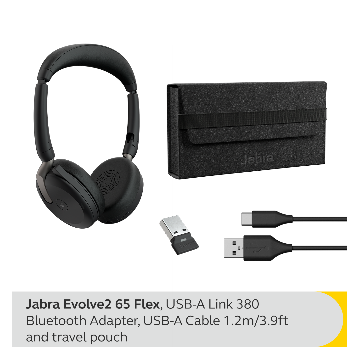 Casque d'écoute sans fil Bluetooth à suppression du bruit Evolve2 65 Flex de Jabra - Noir